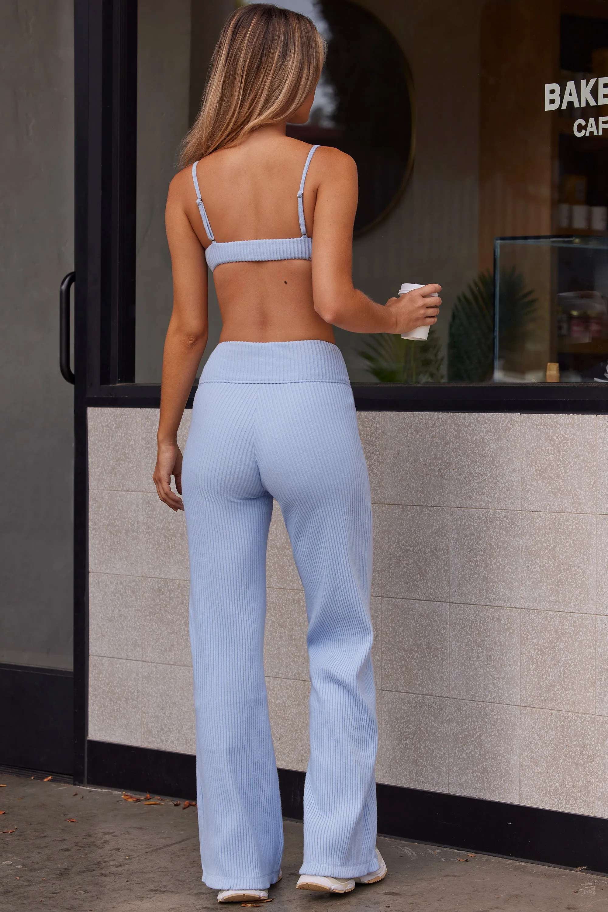 Alignment - Soft Rib High Waist Fold Over Trousers in Soft Blue sold by Bo + Tee product image thumbnail 3