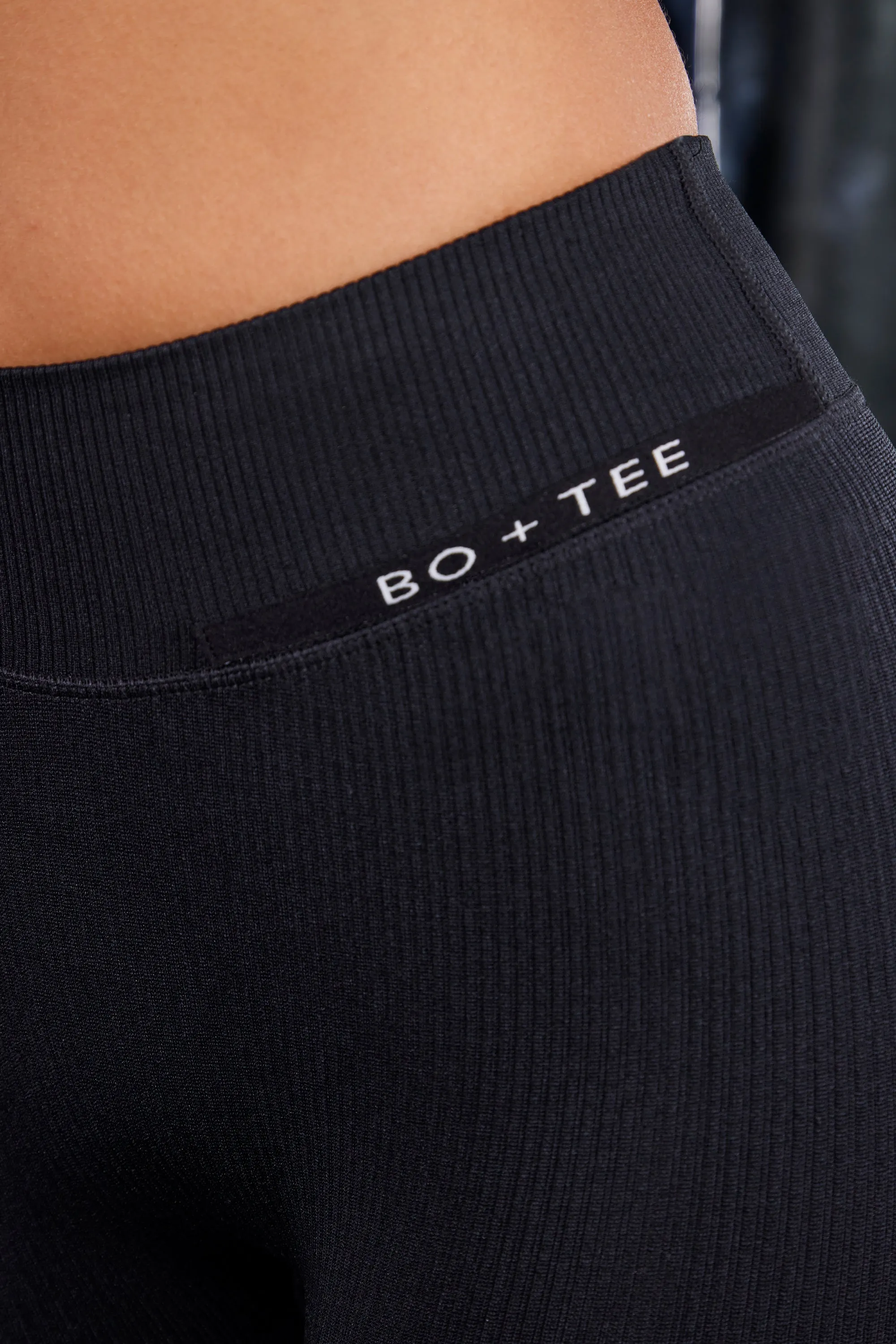 All Fired Up - High Waist Split Flare Ribbed Leggings in Black sold by Bo + Tee product image thumbnail 4