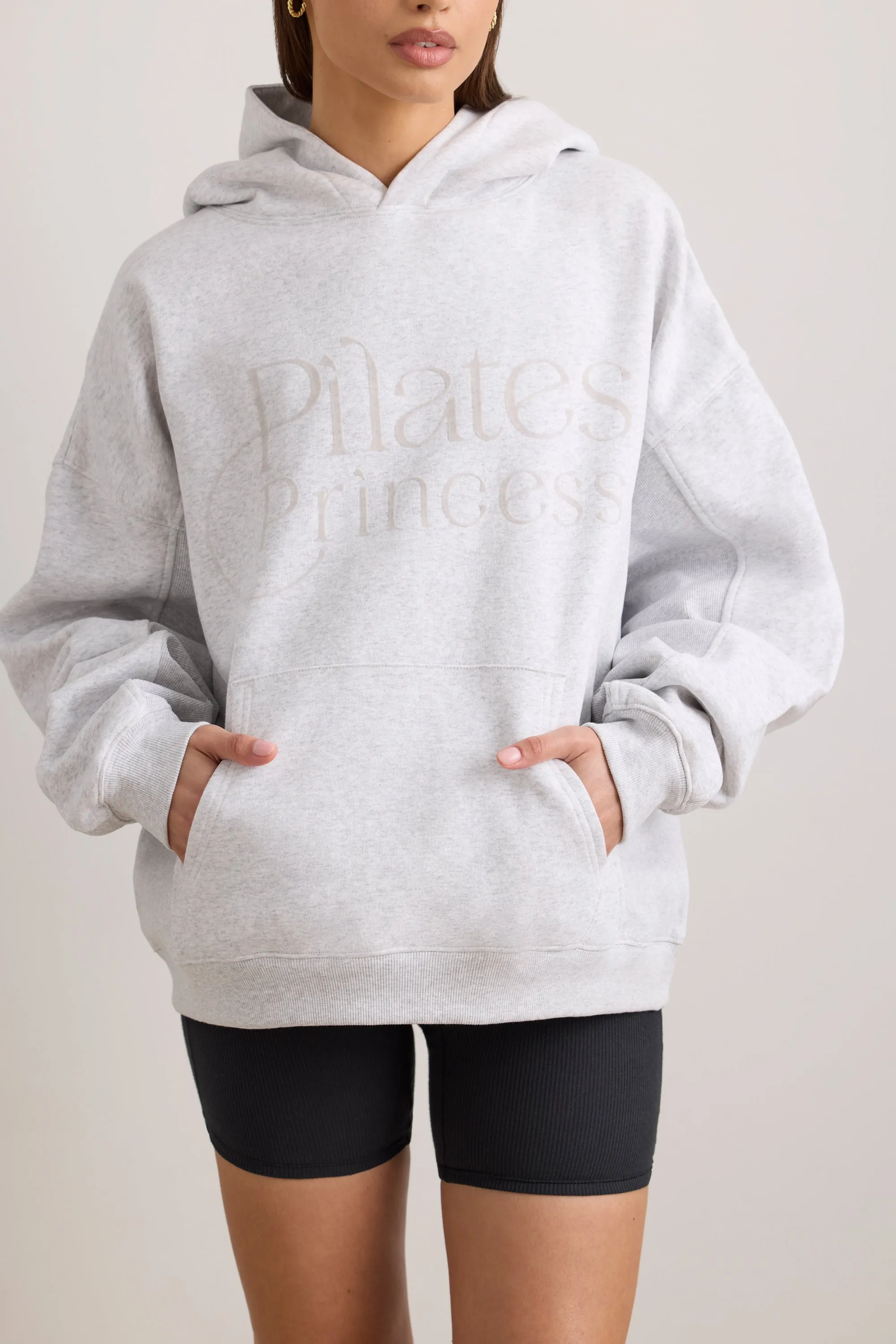 Pilates Princess - Oversized Hooded Sweatshirt in Light Grey Melange sold by Bo + Tee product image thumbnail 4