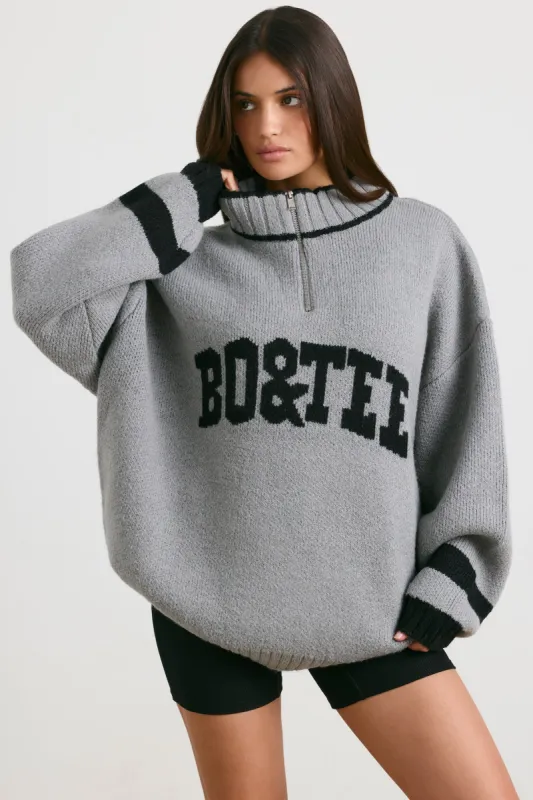 Casual - Oversized Quarter-Zip Chunky-Knit Jumper in Heather Grey sold by Bo + Tee