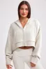 Cropped Zip-Up Chunky Knit Hoodie in Cream sold by Bo + Tee