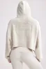 Cropped Zip-Up Chunky Knit Hoodie in Cream sold by Bo + Tee