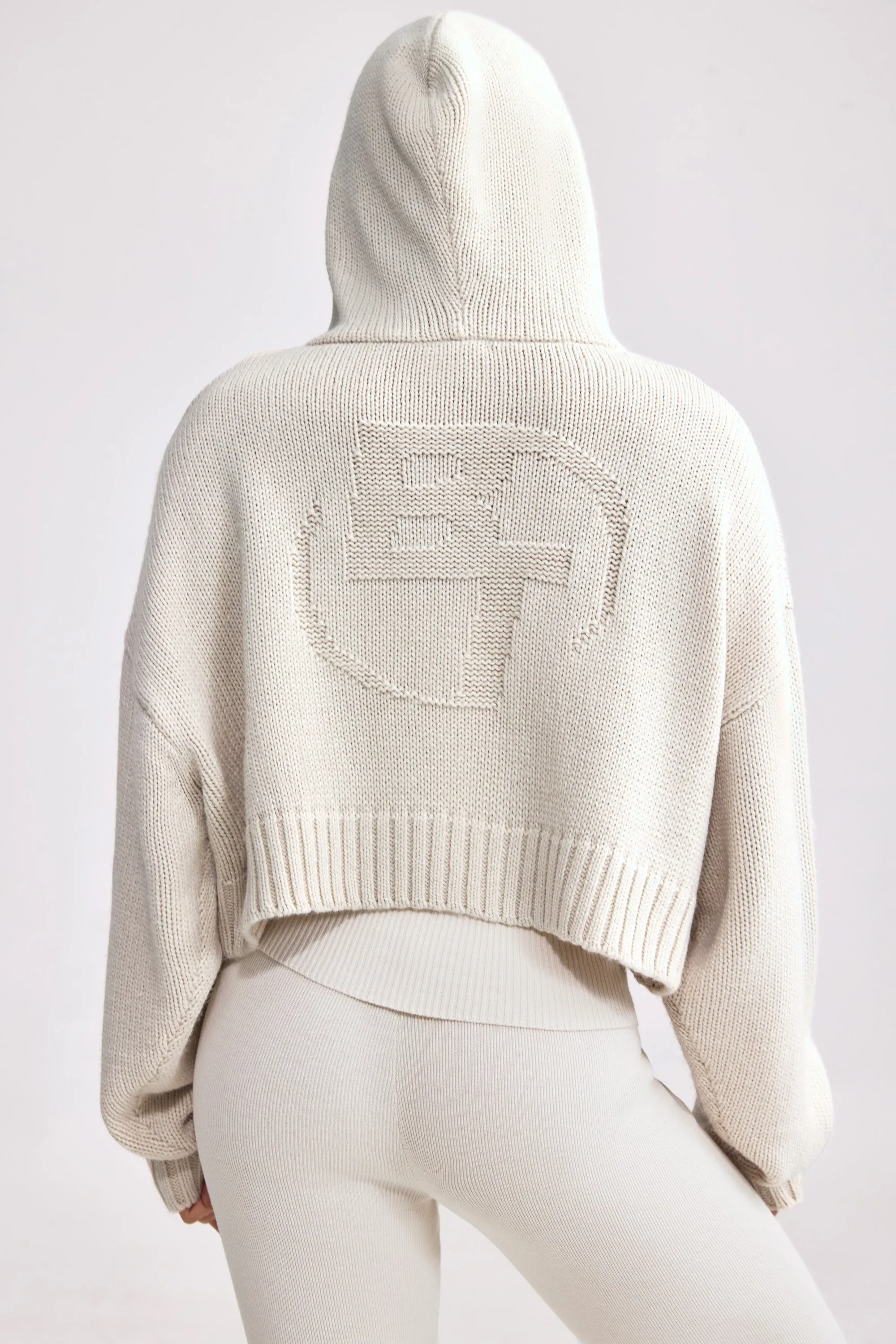 Cropped Zip-Up Chunky Knit Hoodie in Cream sold by Bo + Tee product image thumbnail 3