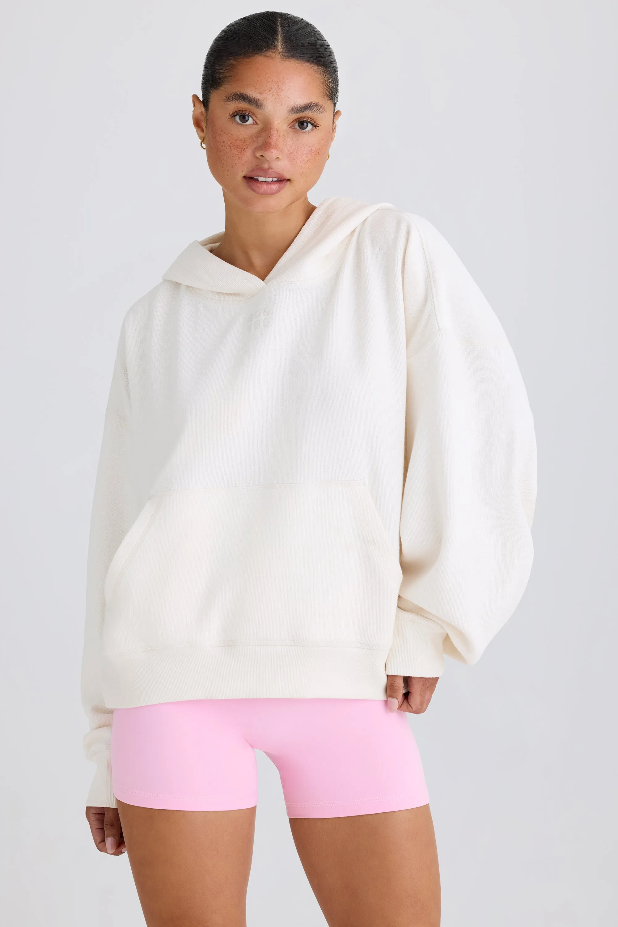 Textured Cotton Jersey Graphic Print Hoodie in White sold by Bo + Tee product image thumbnail 3