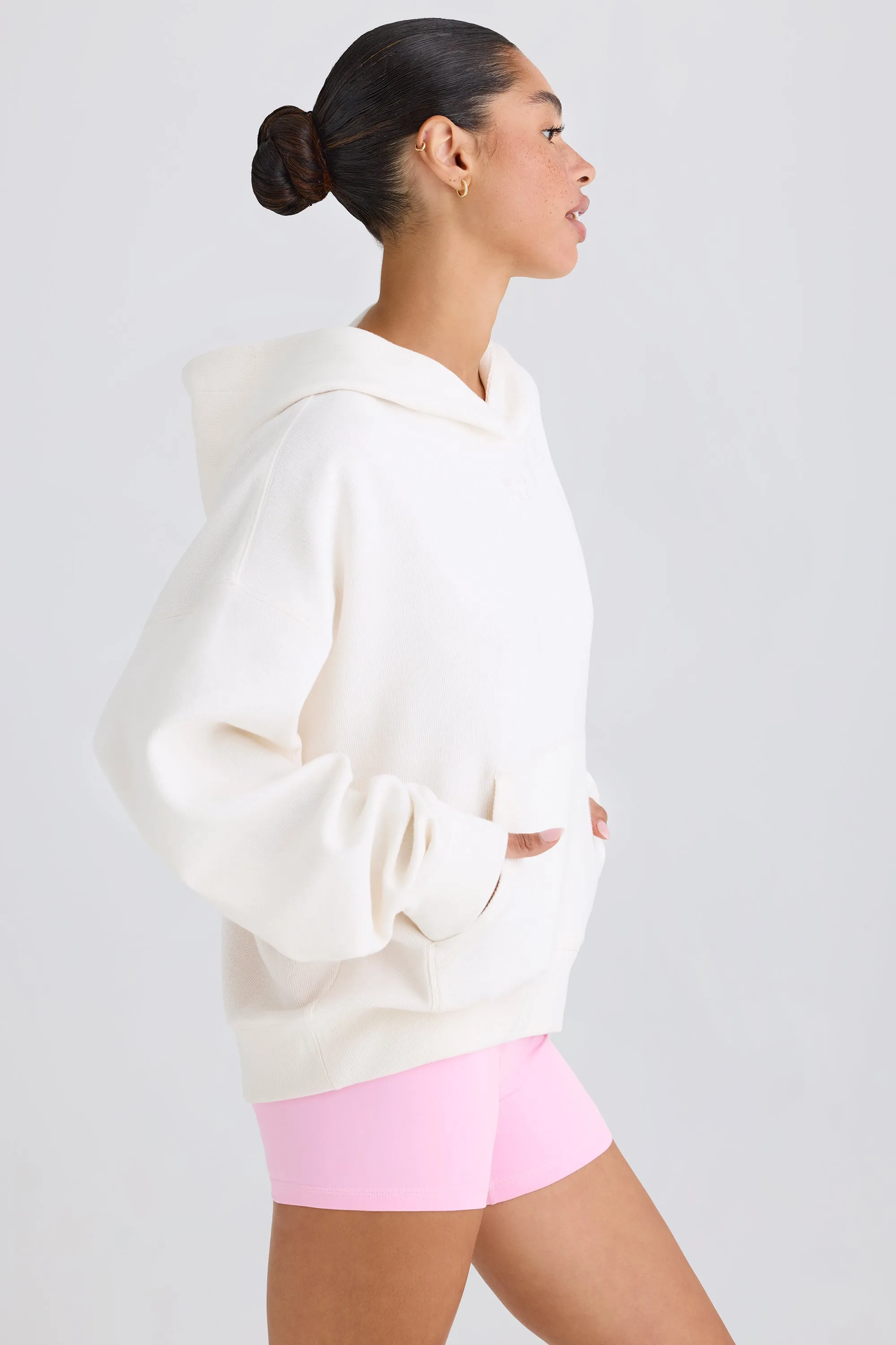 Textured Cotton Jersey Graphic Print Hoodie in White sold by Bo + Tee product image thumbnail 2