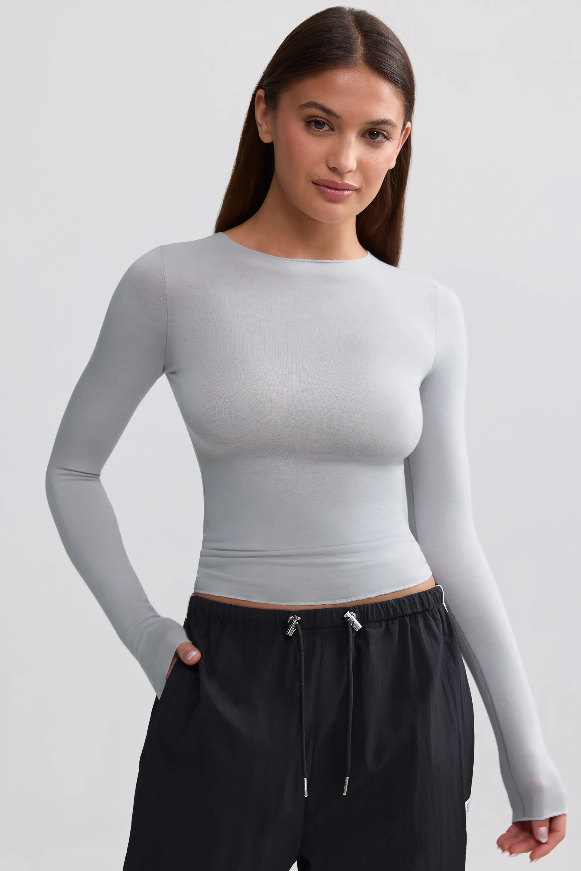 Sheer Long-Sleeve Top in Ice Grey sold by Bo + Tee product image thumbnail 4