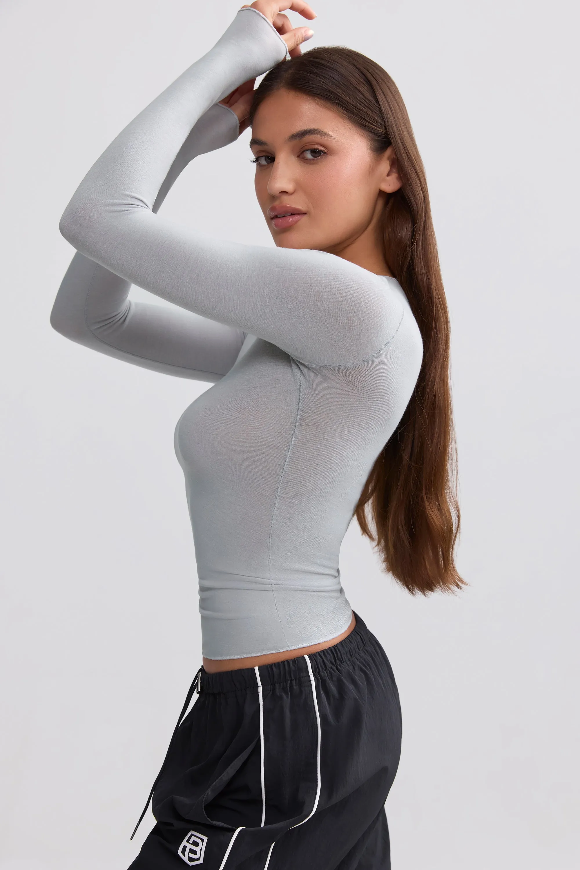 Sheer Long-Sleeve Top in Ice Grey sold by Bo + Tee product image thumbnail 2