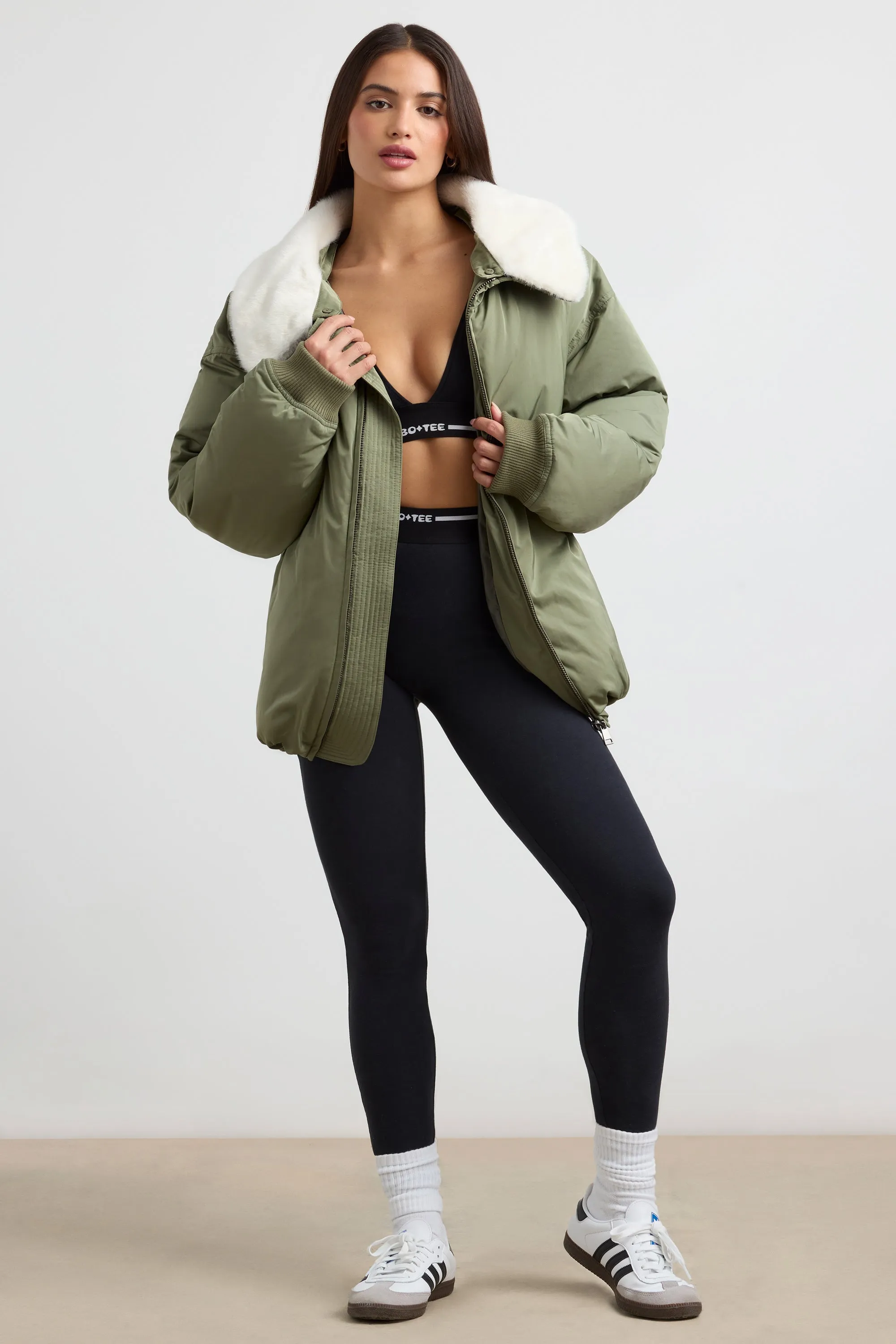 Oversized Bomber Jacket in Khaki sold by Bo + Tee product image thumbnail 5