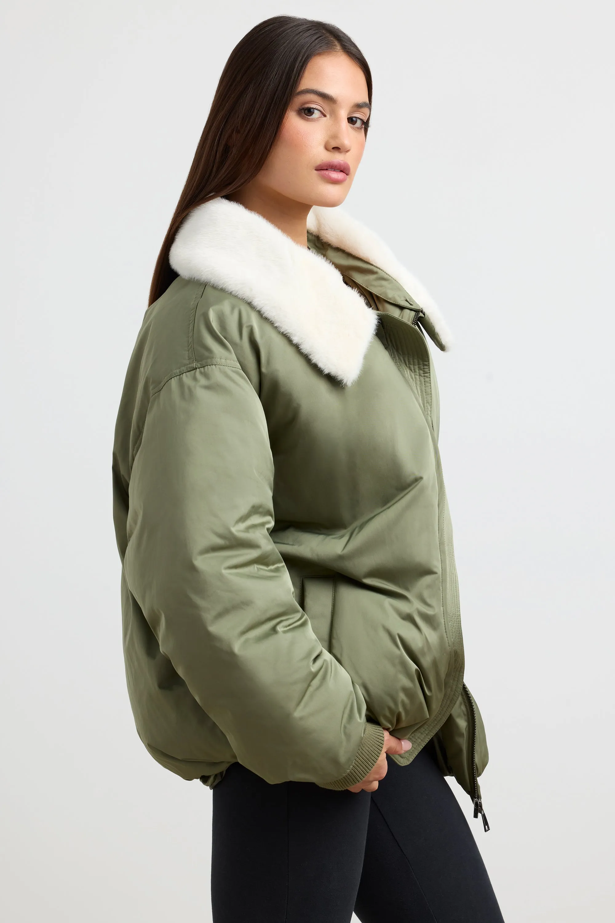 Oversized Bomber Jacket in Khaki sold by Bo + Tee product image thumbnail 2