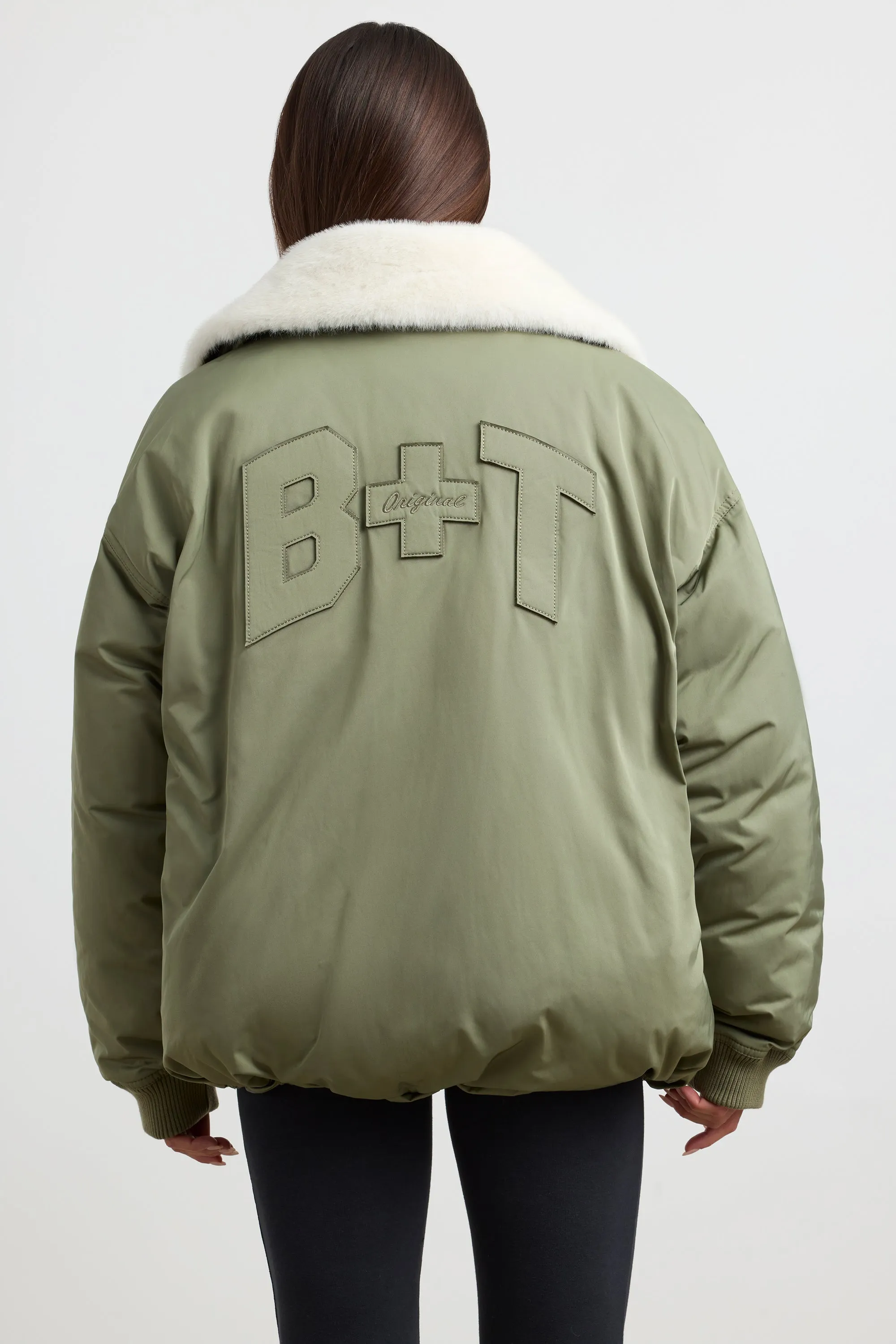 Oversized Bomber Jacket in Khaki sold by Bo + Tee product image thumbnail 3