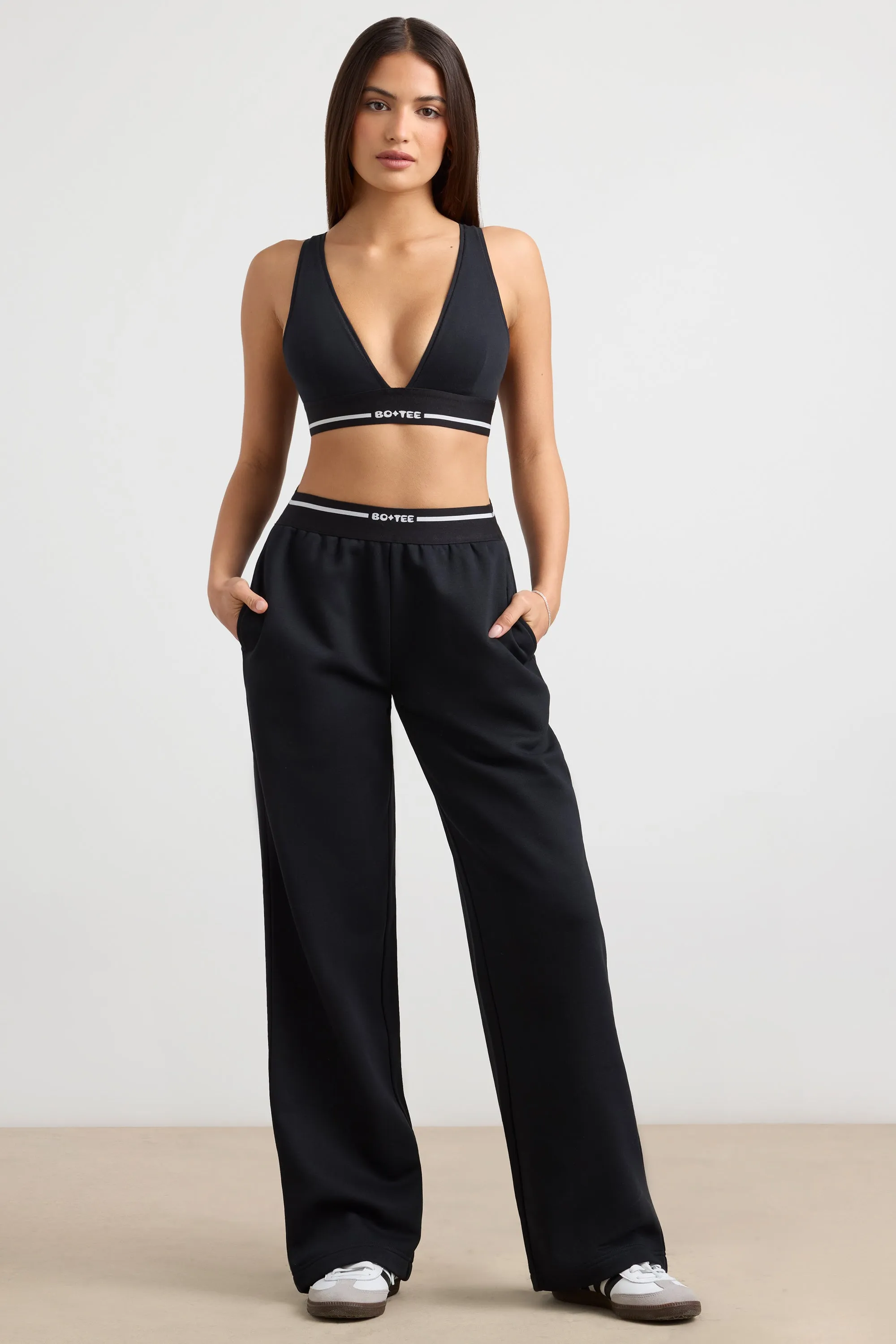 Stretch Cotton Jersey Plunge-Neck Crop Top in Black sold by Bo + Tee product image thumbnail 5