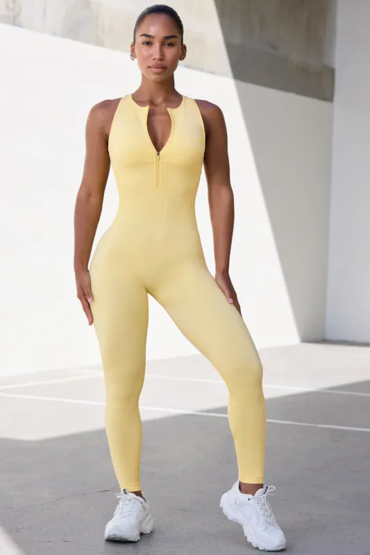Velocity - Super Sculpt Seamless Zip Up Full Length Unitard in Soft Yellow sold by Bo + Tee