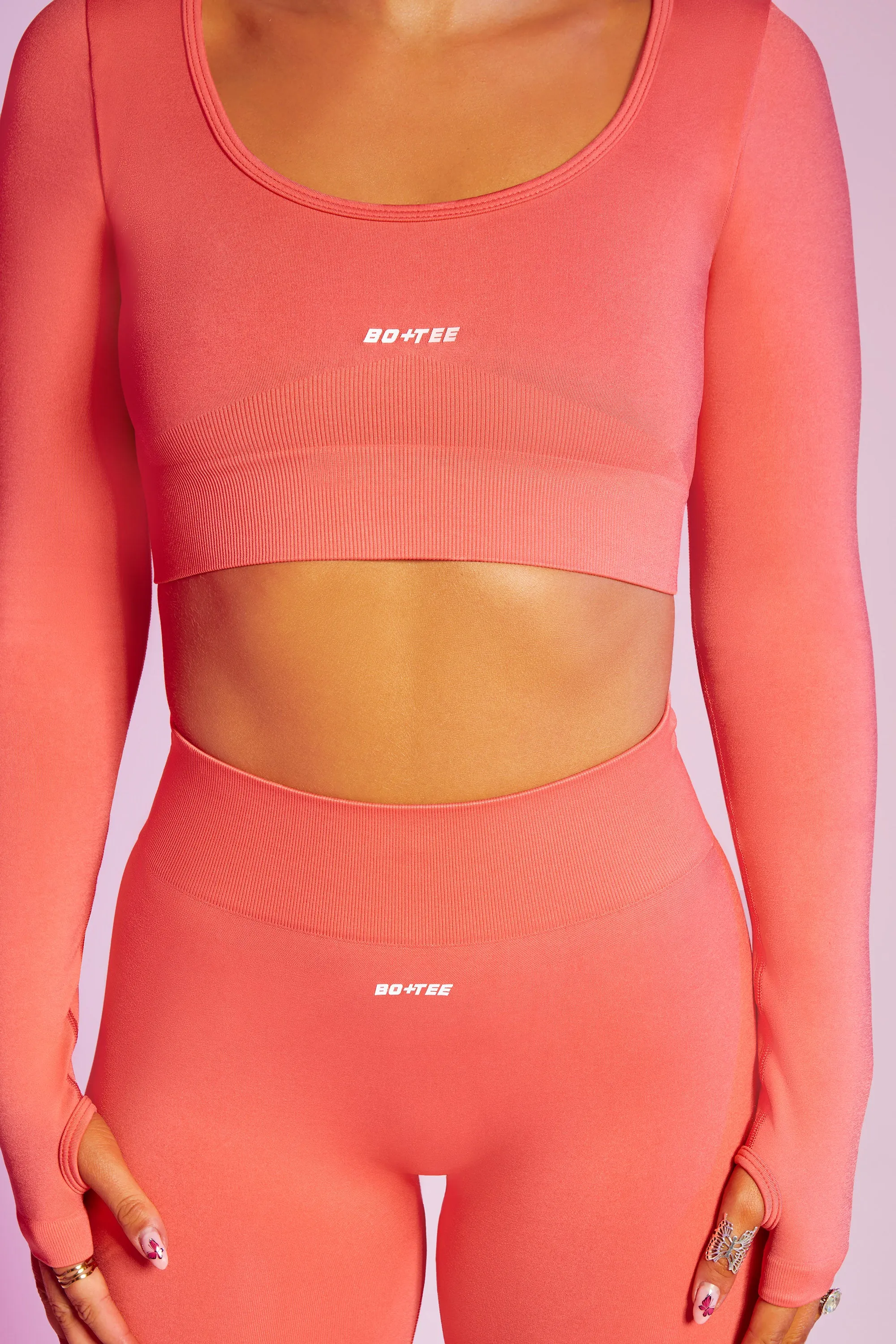 Reignited - Seamless Long Sleeve Crop Top in Coral sold by Bo + Tee product image thumbnail 2