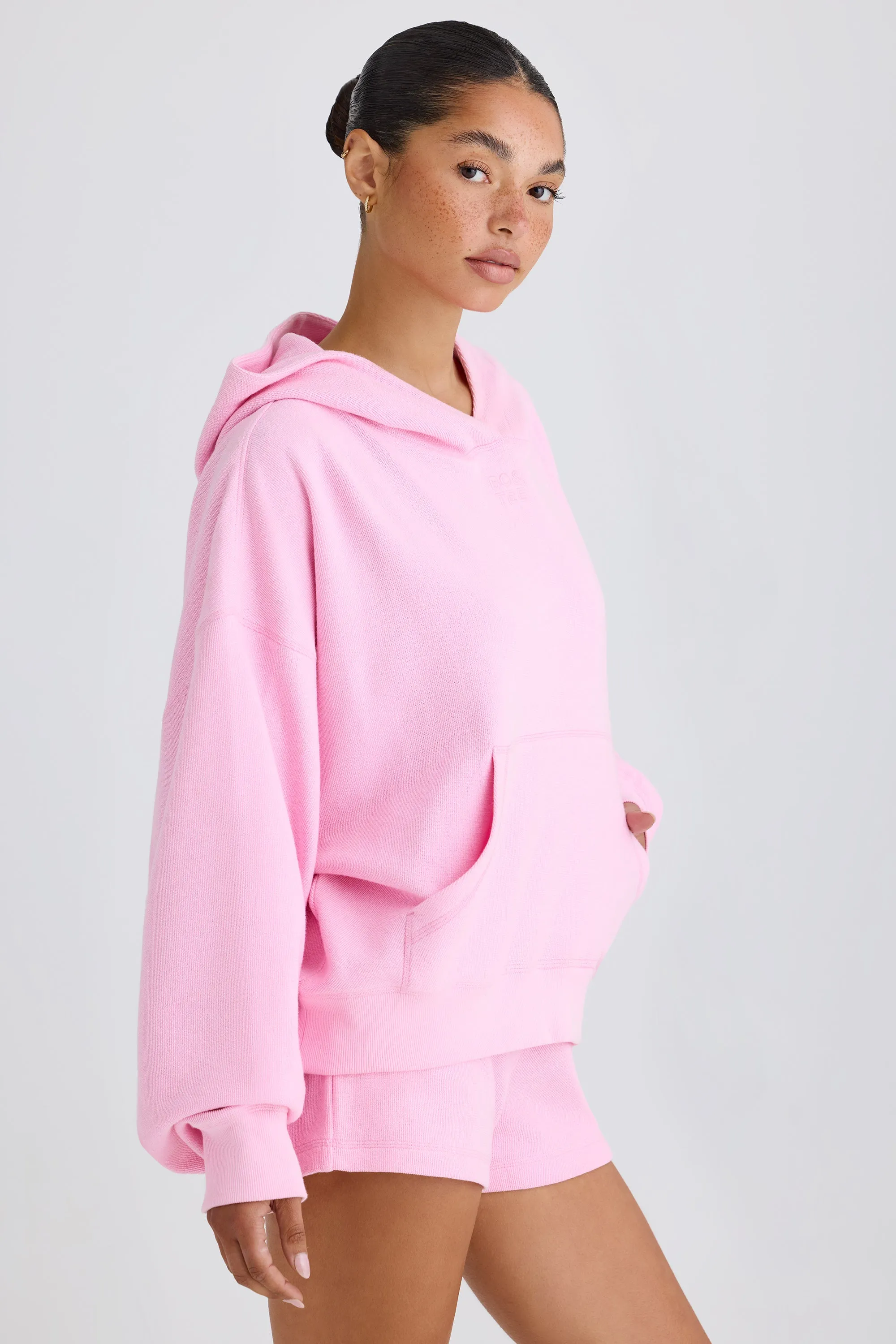 Textured Cotton Jersey Graphic Print Hoodie in Bubblegum Pink sold by Bo + Tee product image thumbnail 2