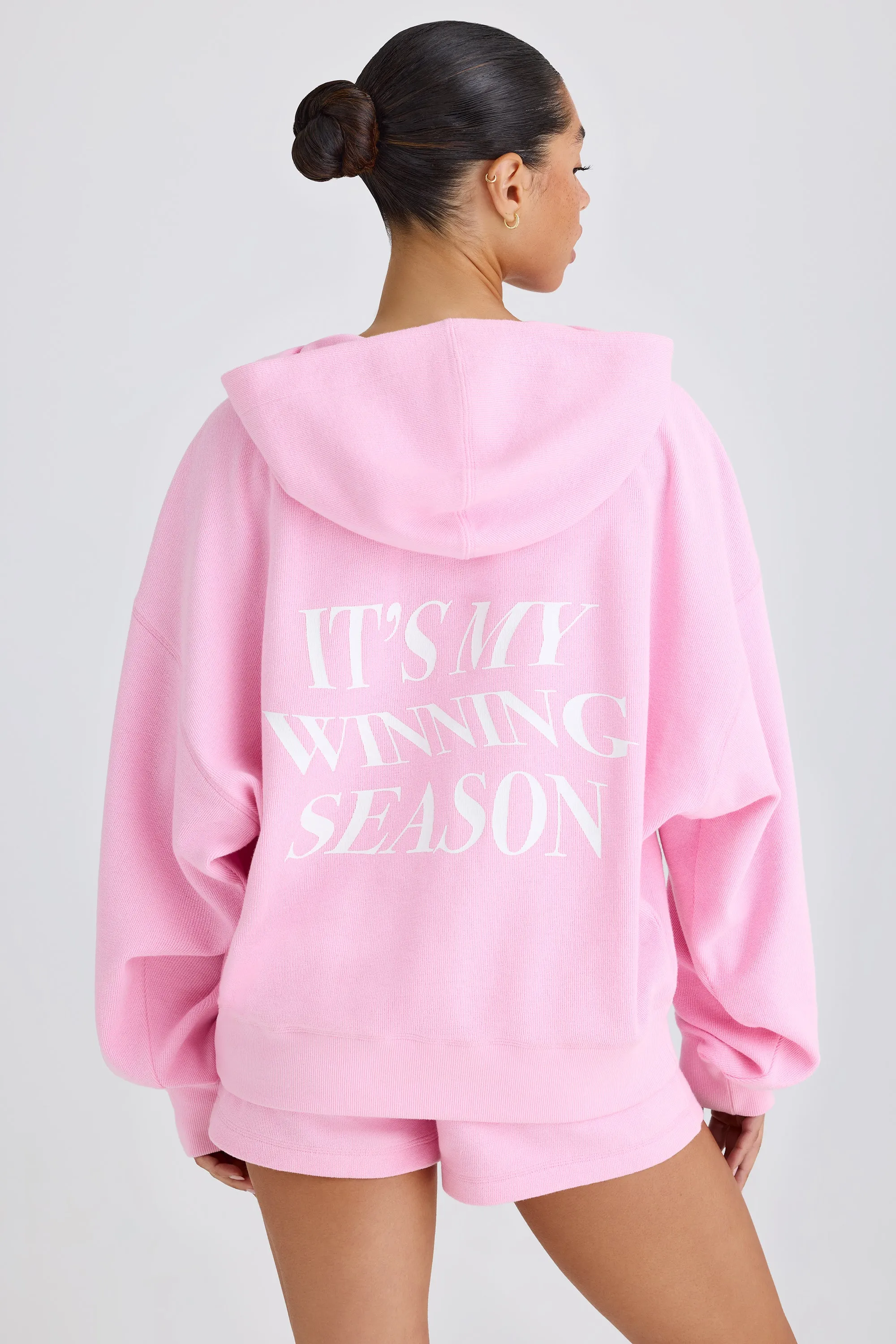 Textured Cotton Jersey Graphic Print Hoodie in Bubblegum Pink sold by Bo + Tee
