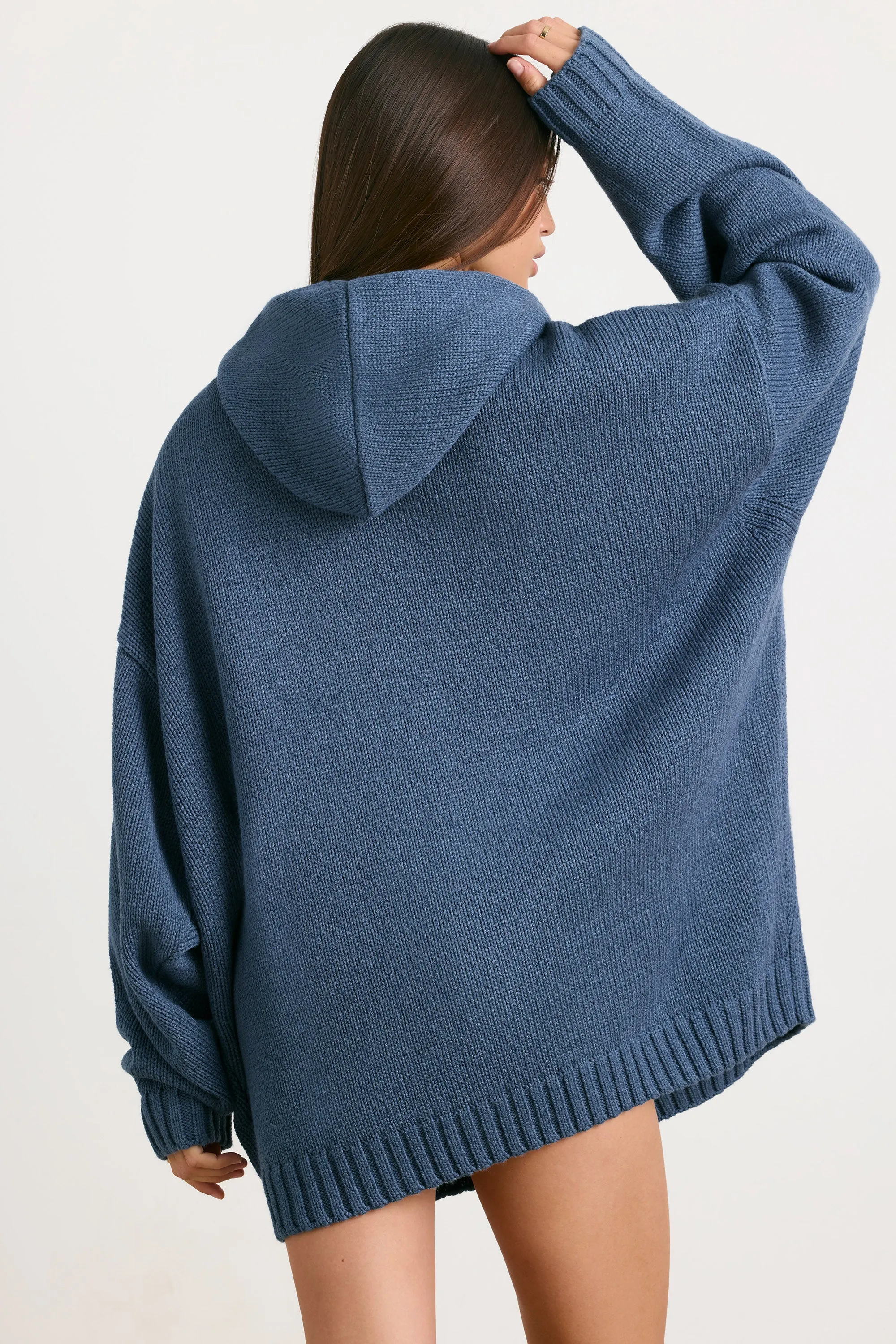 Oversized Chunky Knit Hoodie in Washed Navy sold by Bo + Tee product image thumbnail 3