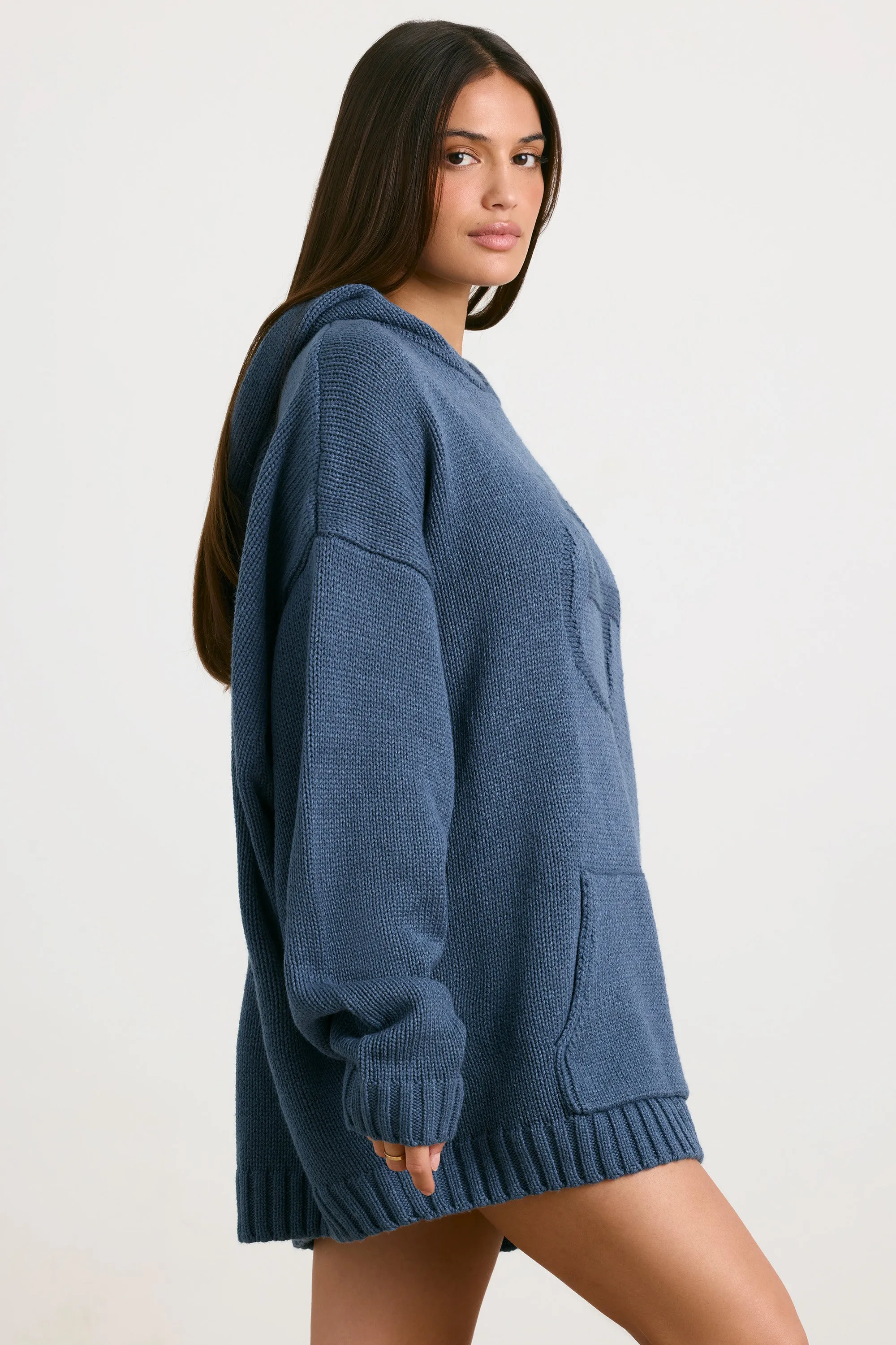 Oversized Chunky Knit Hoodie in Washed Navy sold by Bo + Tee product image thumbnail 2