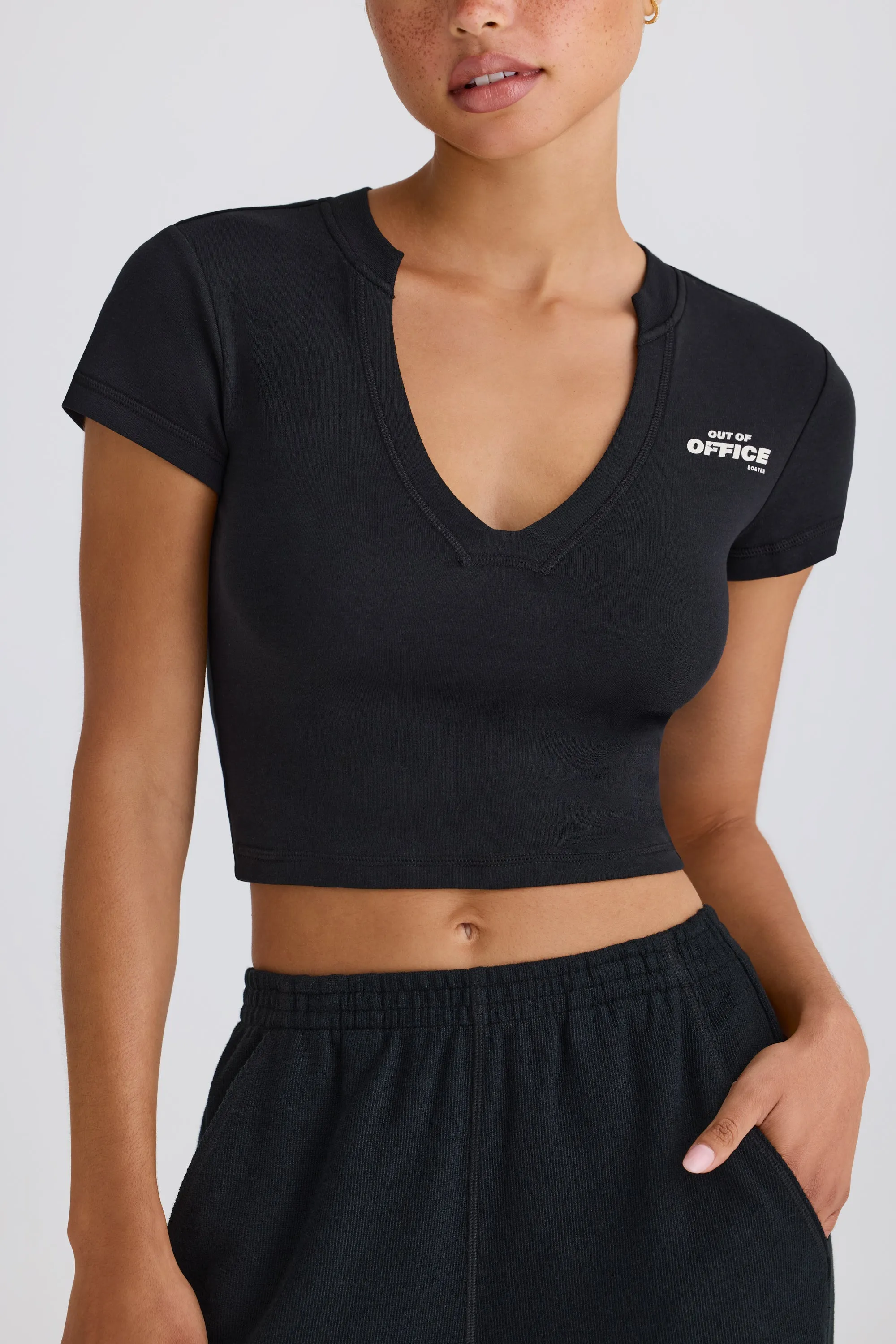 Stretch Cotton Jersey Graphic Print Cropped T-Shirt in Black sold by Bo + Tee product image thumbnail 4