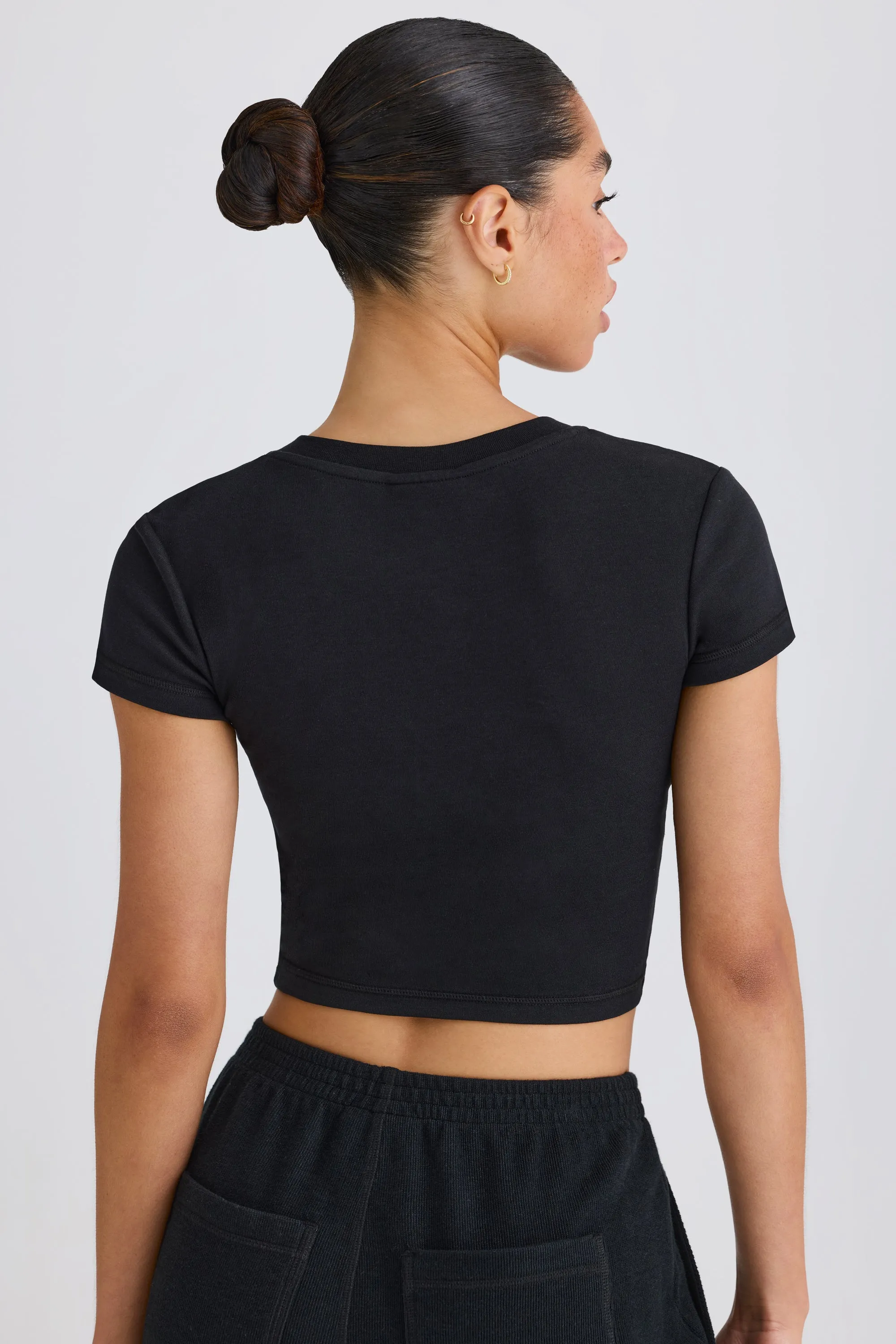Stretch Cotton Jersey Graphic Print Cropped T-Shirt in Black sold by Bo + Tee product image thumbnail 3