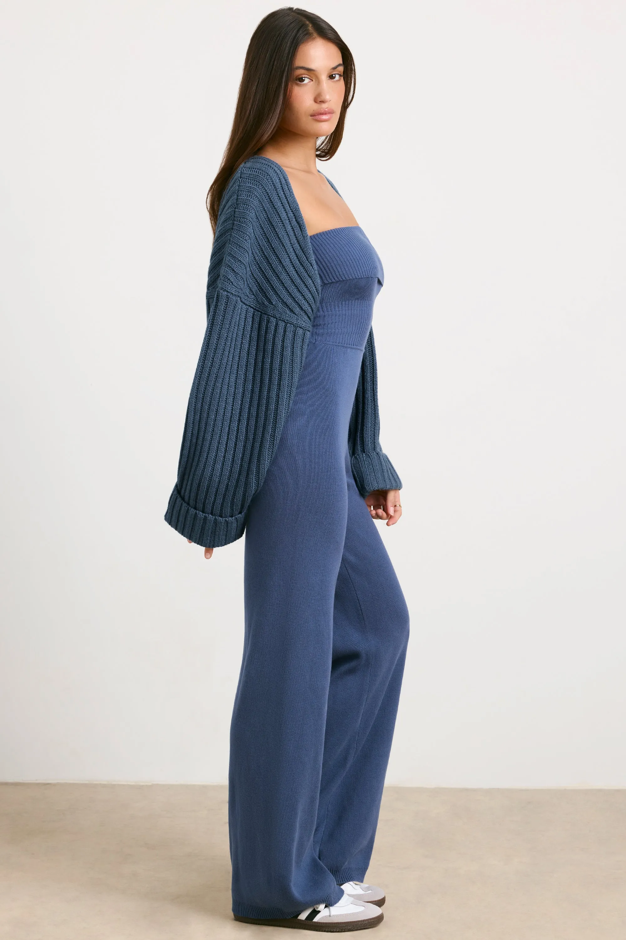 Chunky Knit Shrug in Washed Navy sold by Bo + Tee product image thumbnail 2