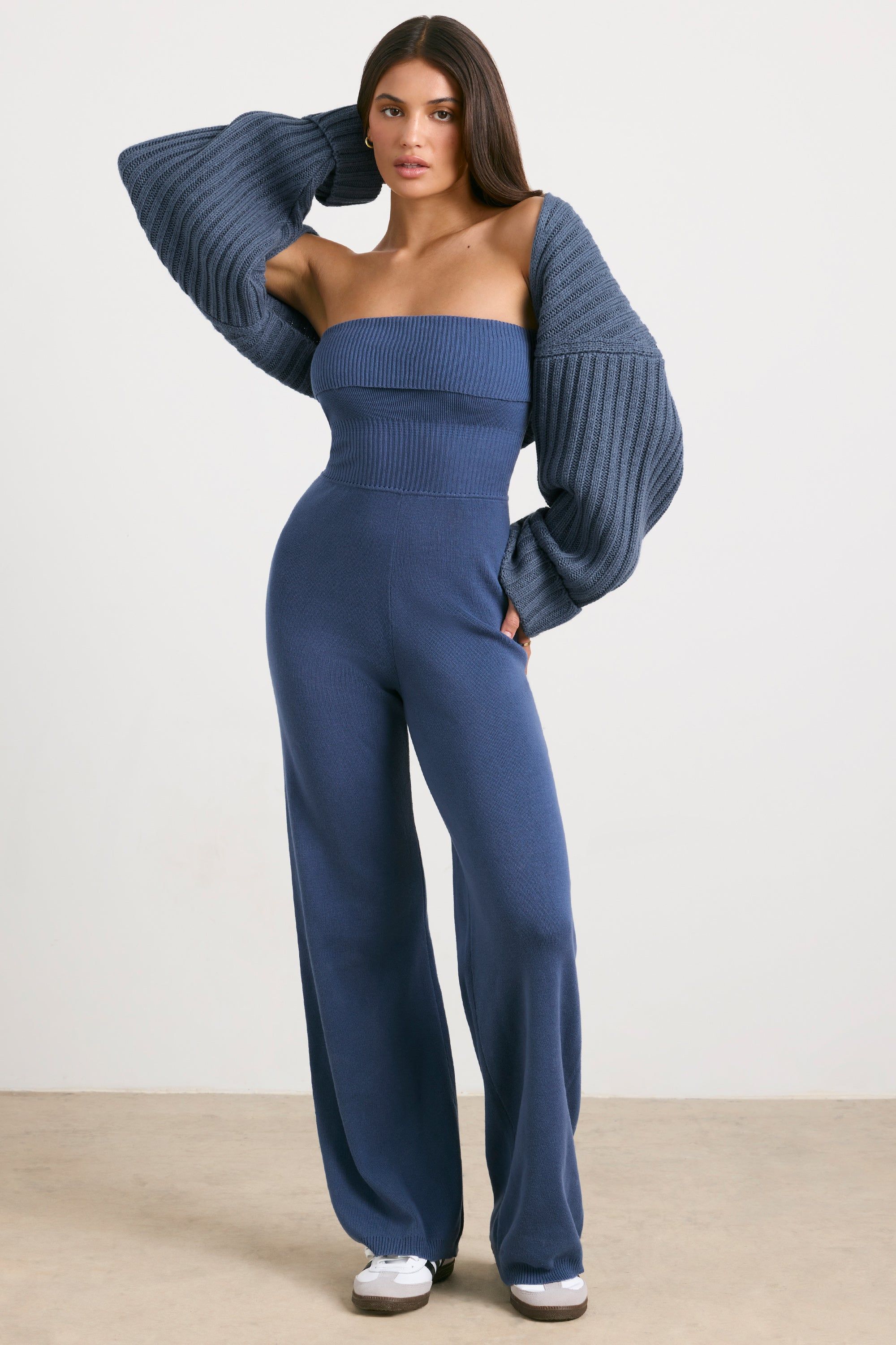 Lounge - Chunky Knit Shrug in Washed Navy sold by Bo + Tee