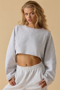 Calm - Oversized Long Sleeve Crop Top in Heather Grey sold by Bo + Tee