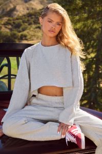 Calm - Oversized Long Sleeve Crop Top in Heather Grey sold by Bo + Tee