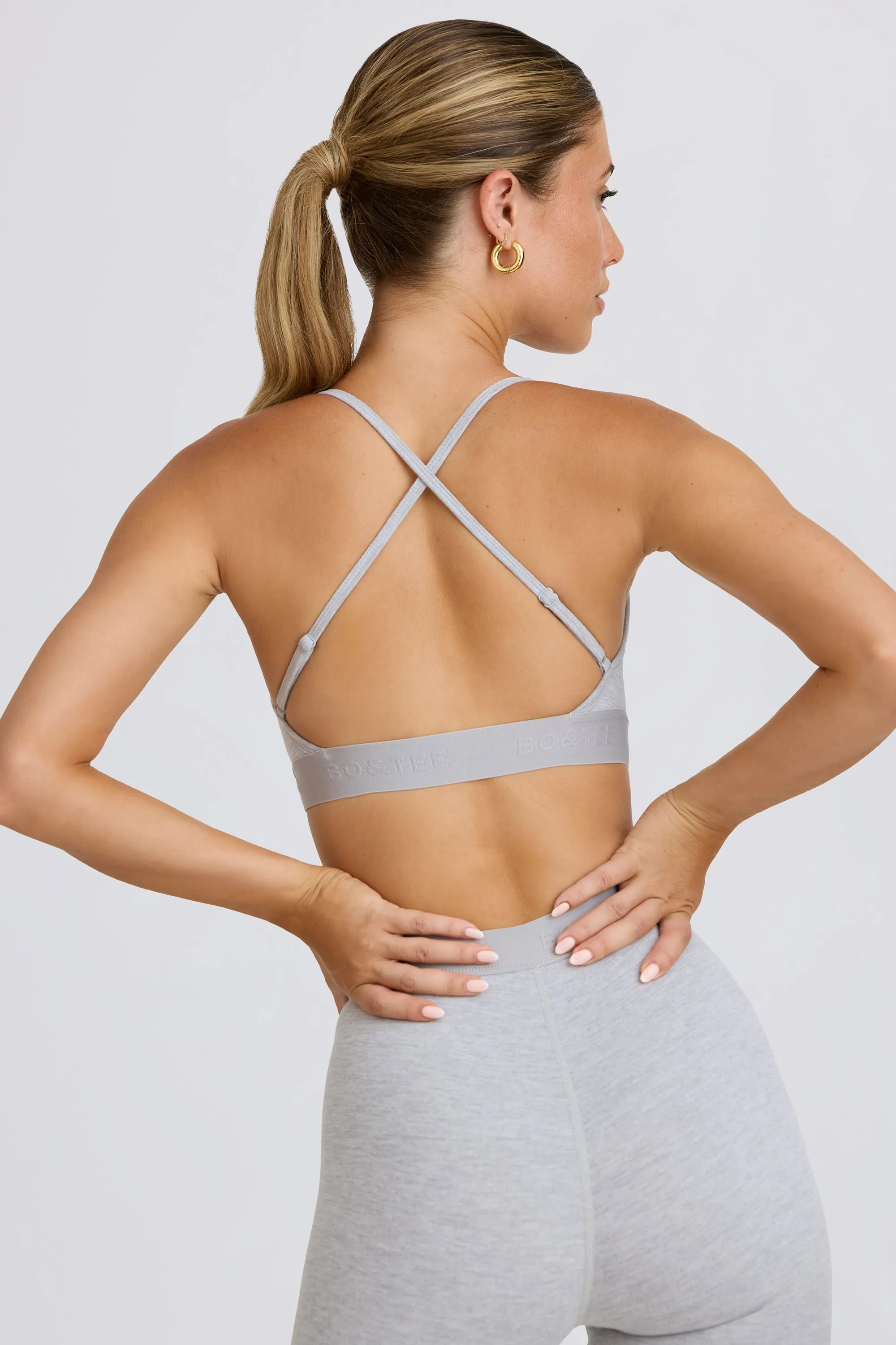 Soft Active Cross-Back Sports Bra in Grey Marl sold by Bo + Tee product image thumbnail 3