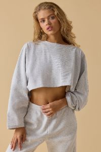 Calm - Oversized Long Sleeve Crop Top in Heather Grey sold by Bo + Tee