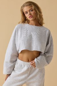 Calm - Oversized Long Sleeve Crop Top in Heather Grey sold by Bo + Tee