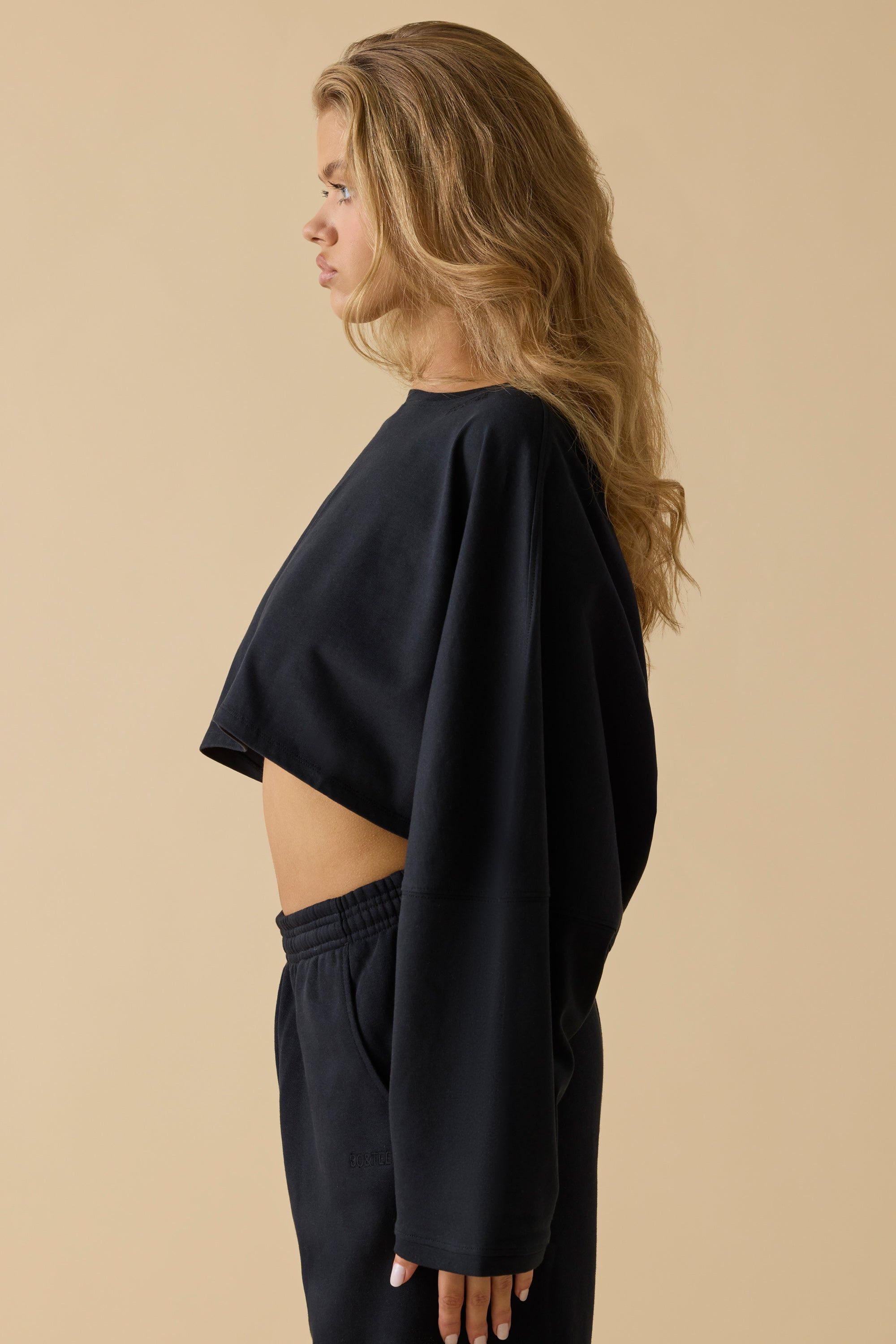 Calm - Oversized Long Sleeve Crop Top in Black sold by Bo + Tee product image thumbnail 2