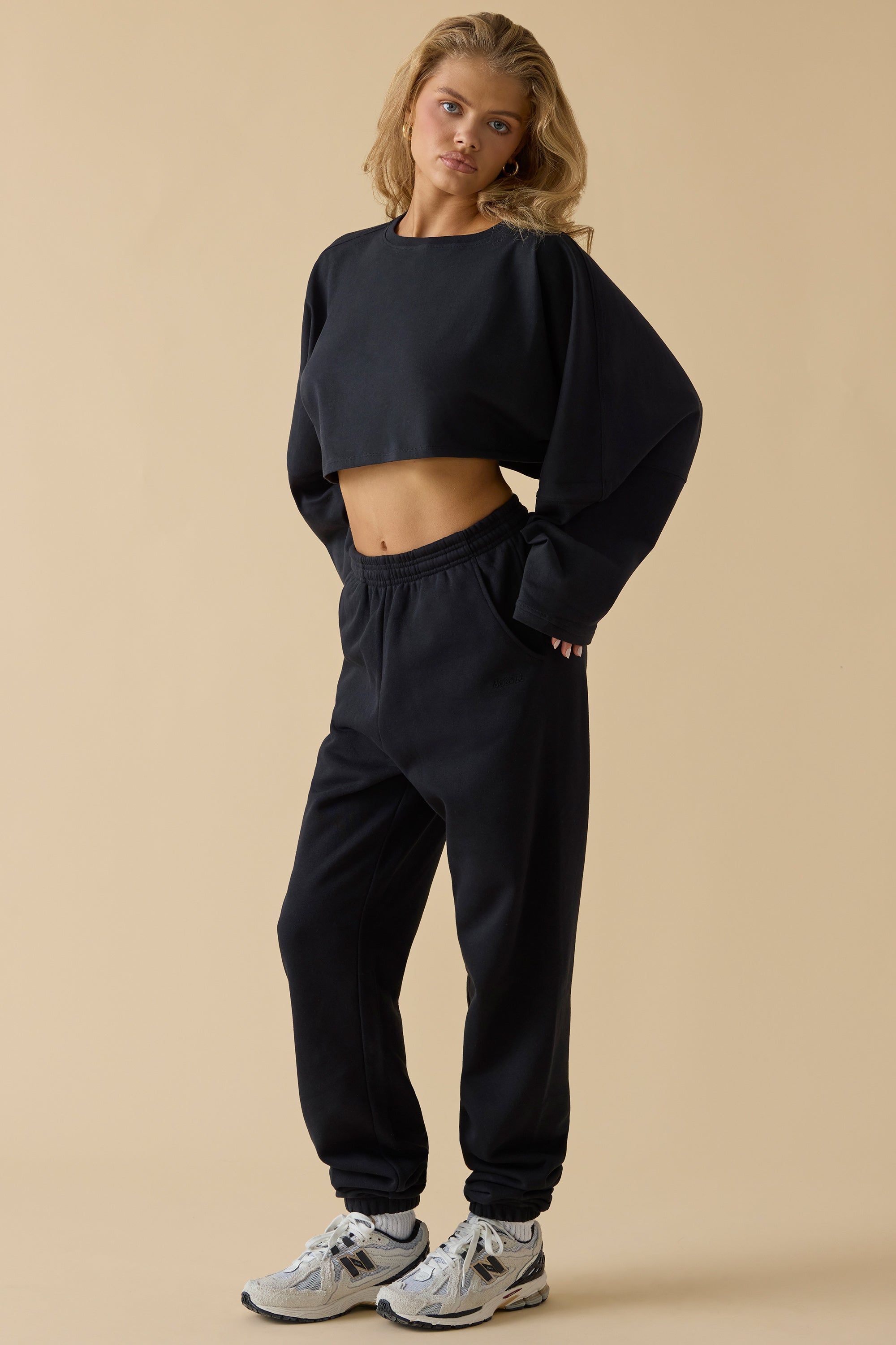 Calm - Oversized Long Sleeve Crop Top in Black sold by Bo + Tee