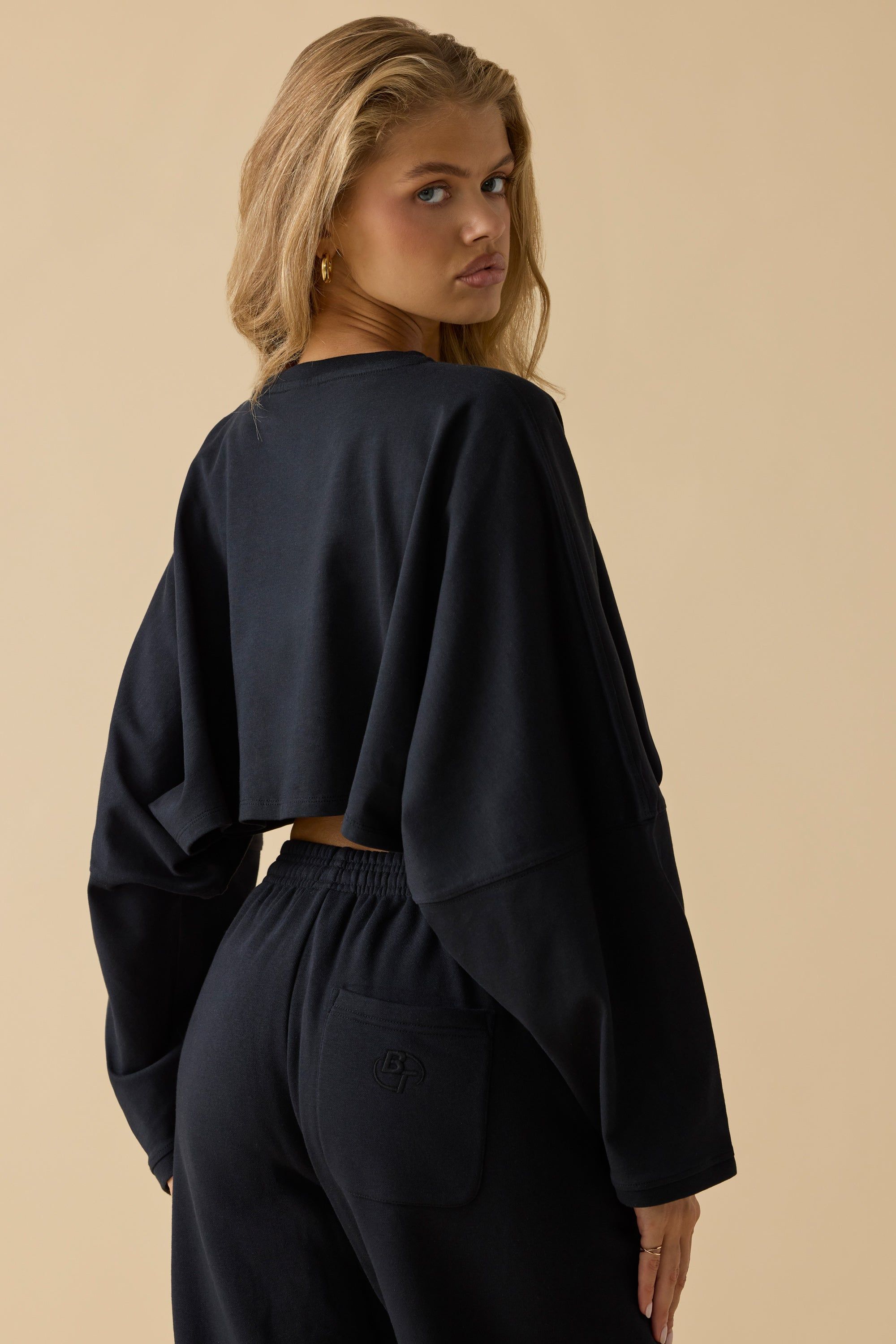 Calm - Oversized Long Sleeve Crop Top in Black sold by Bo + Tee product image thumbnail 3