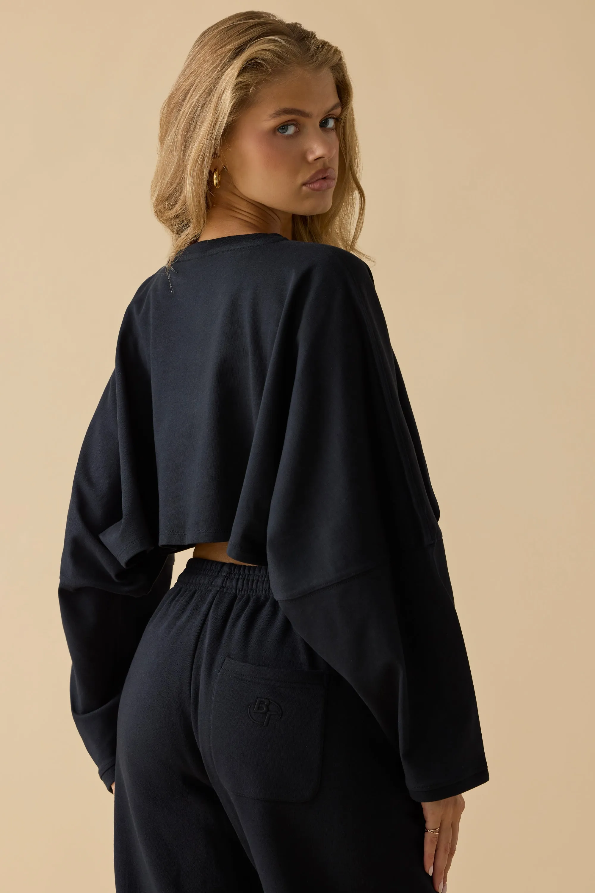 Day Off - Oversized Long Sleeve Crop Top in Black sold by Bo + Tee product image thumbnail 3