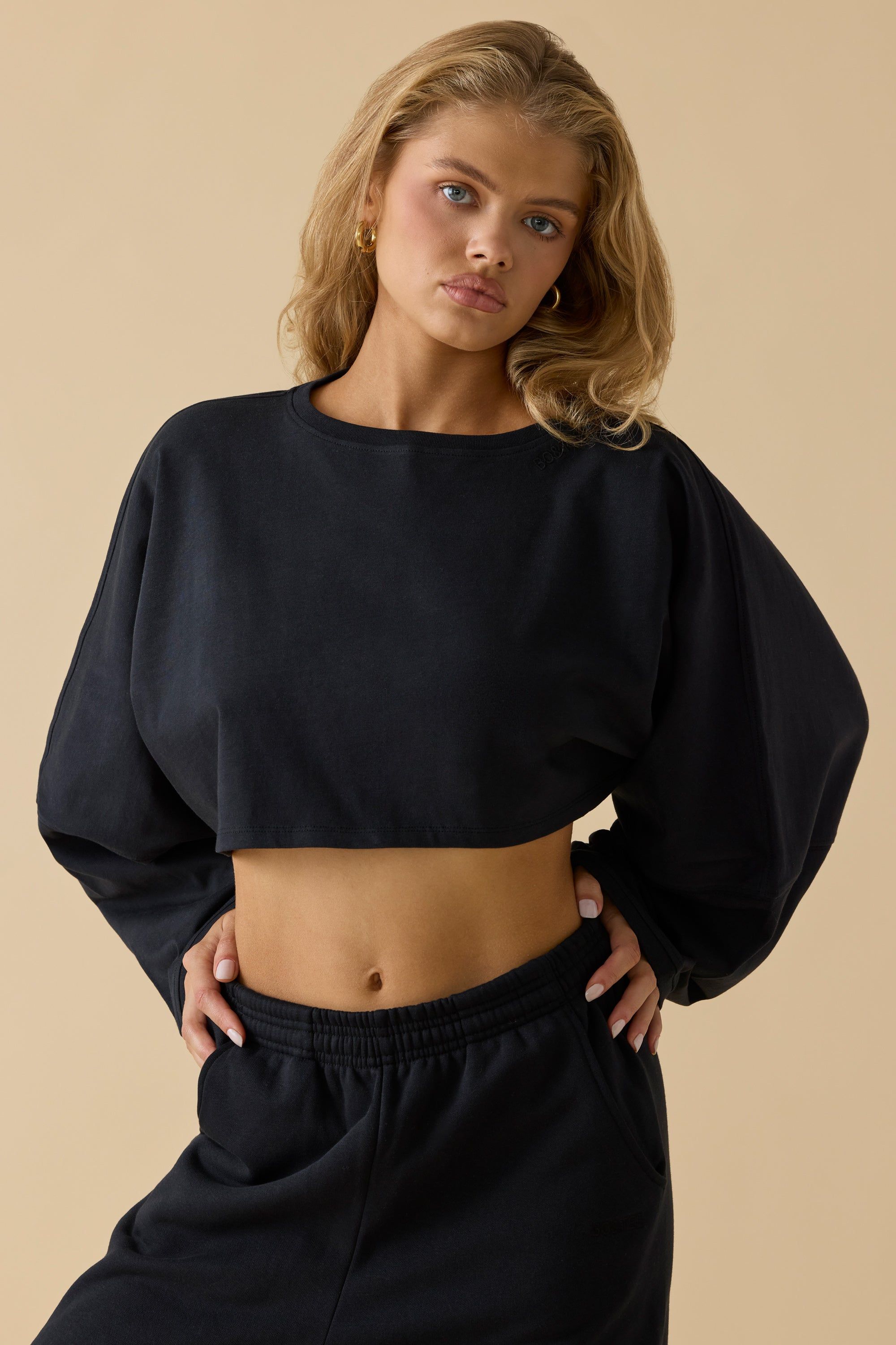 Calm - Oversized Long Sleeve Crop Top in Black sold by Bo + Tee product image thumbnail 5