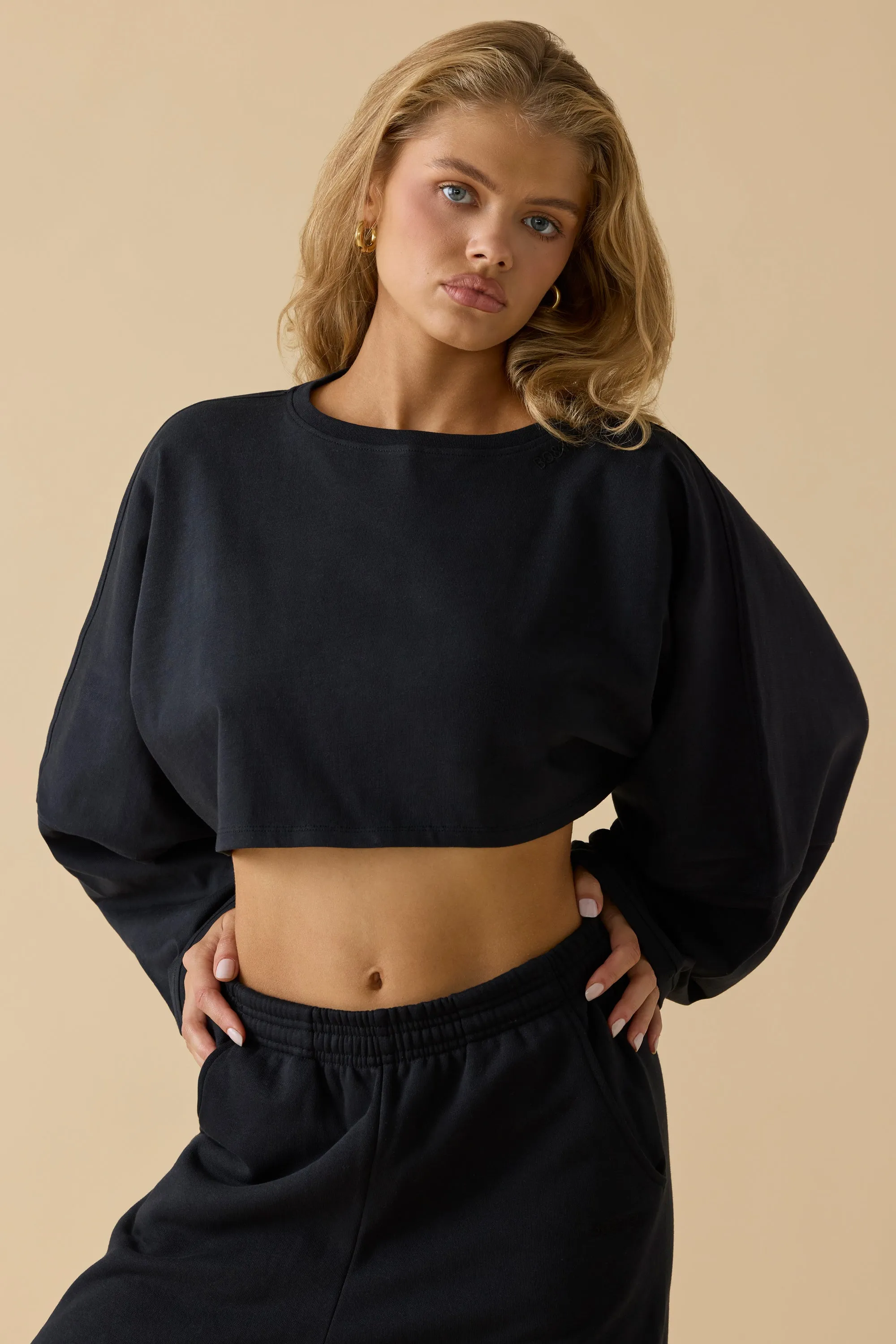 Day Off - Oversized Long Sleeve Crop Top in Black sold by Bo + Tee product image thumbnail 5