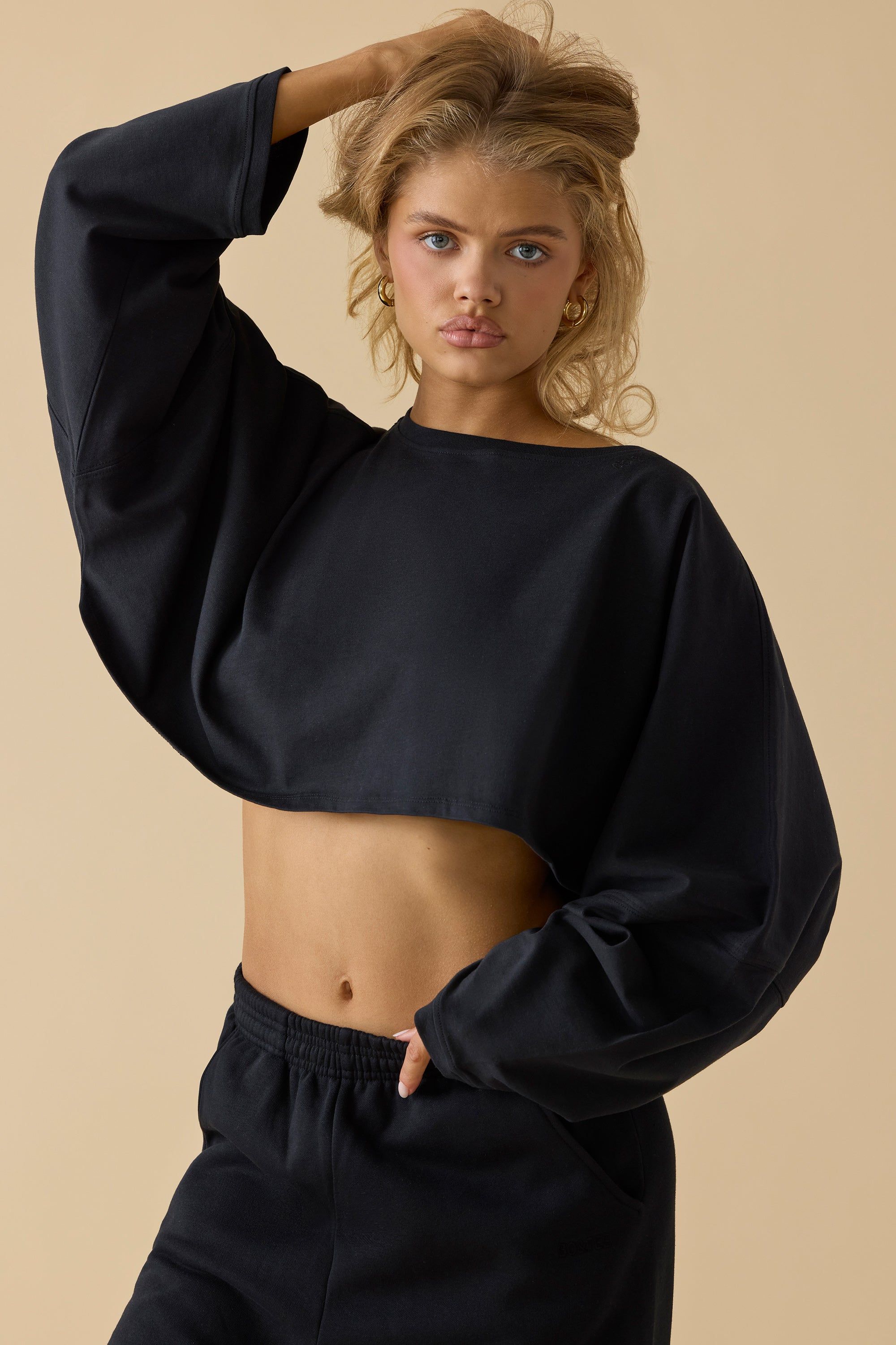 Calm - Oversized Long Sleeve Crop Top in Black sold by Bo + Tee product image thumbnail 7