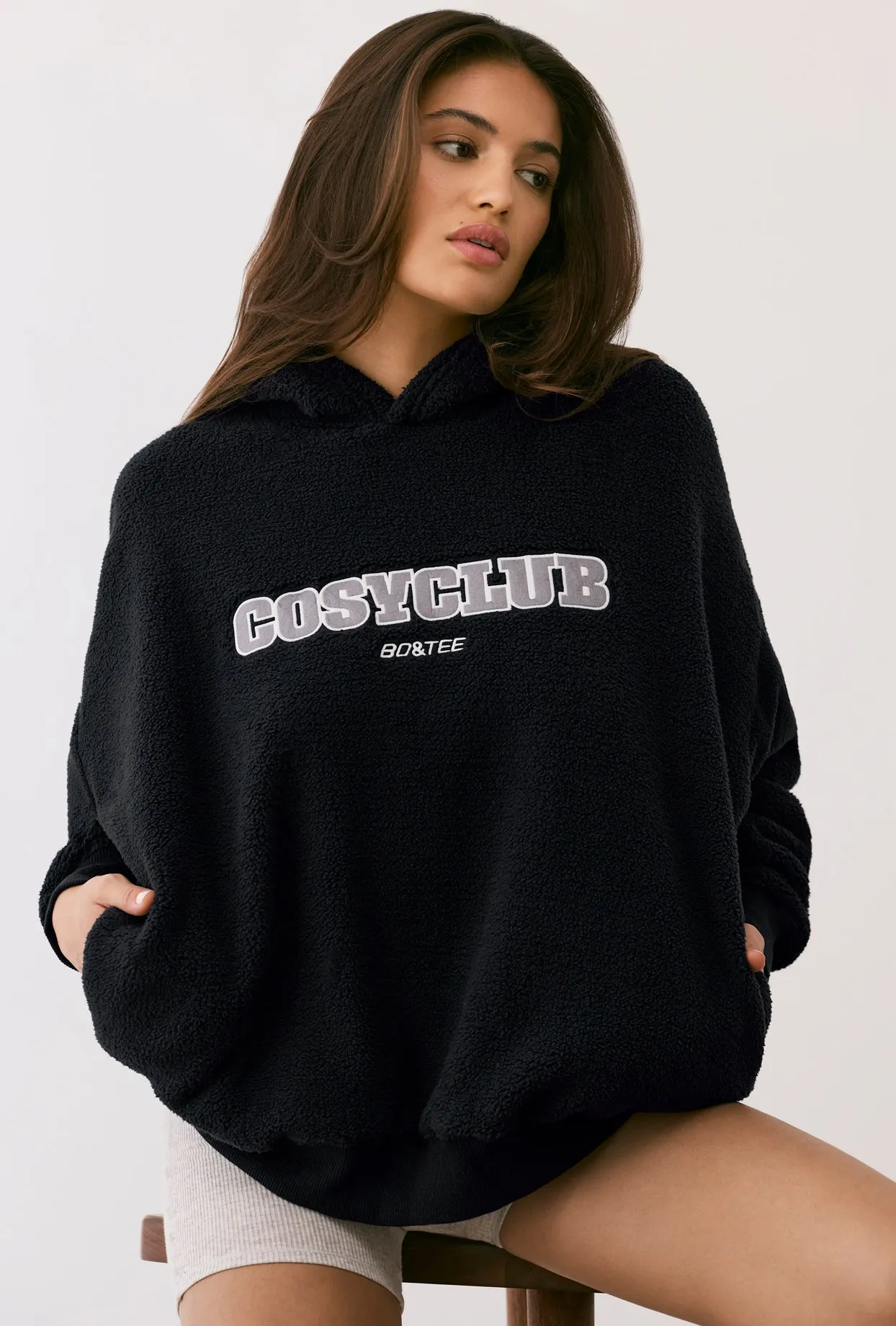Lounge - Oversized Fleece Hooded Sweatshirt in Onyx sold by Bo + Tee product image thumbnail 5