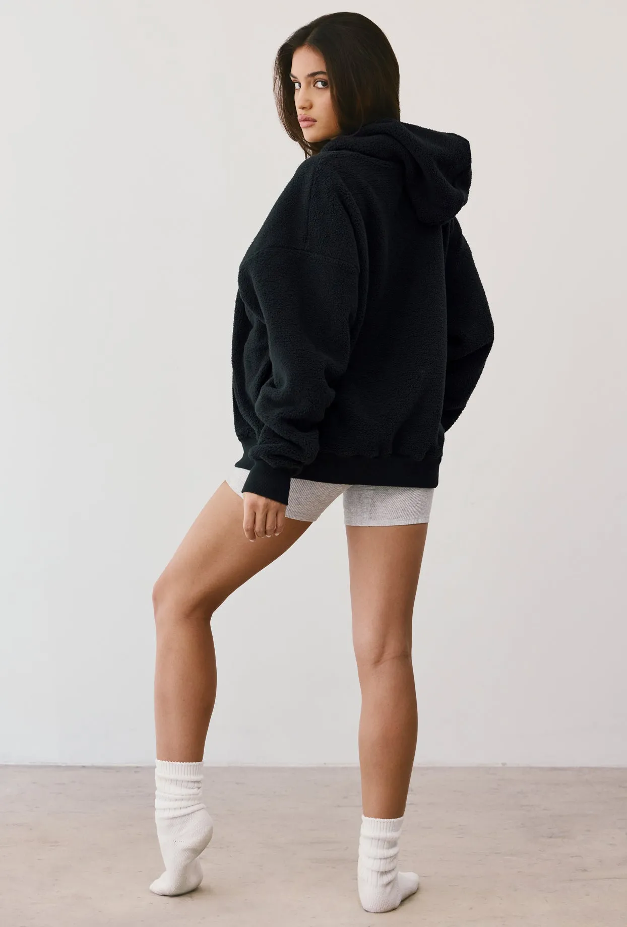 Lounge - Oversized Fleece Hooded Sweatshirt in Onyx sold by Bo + Tee product image thumbnail 3