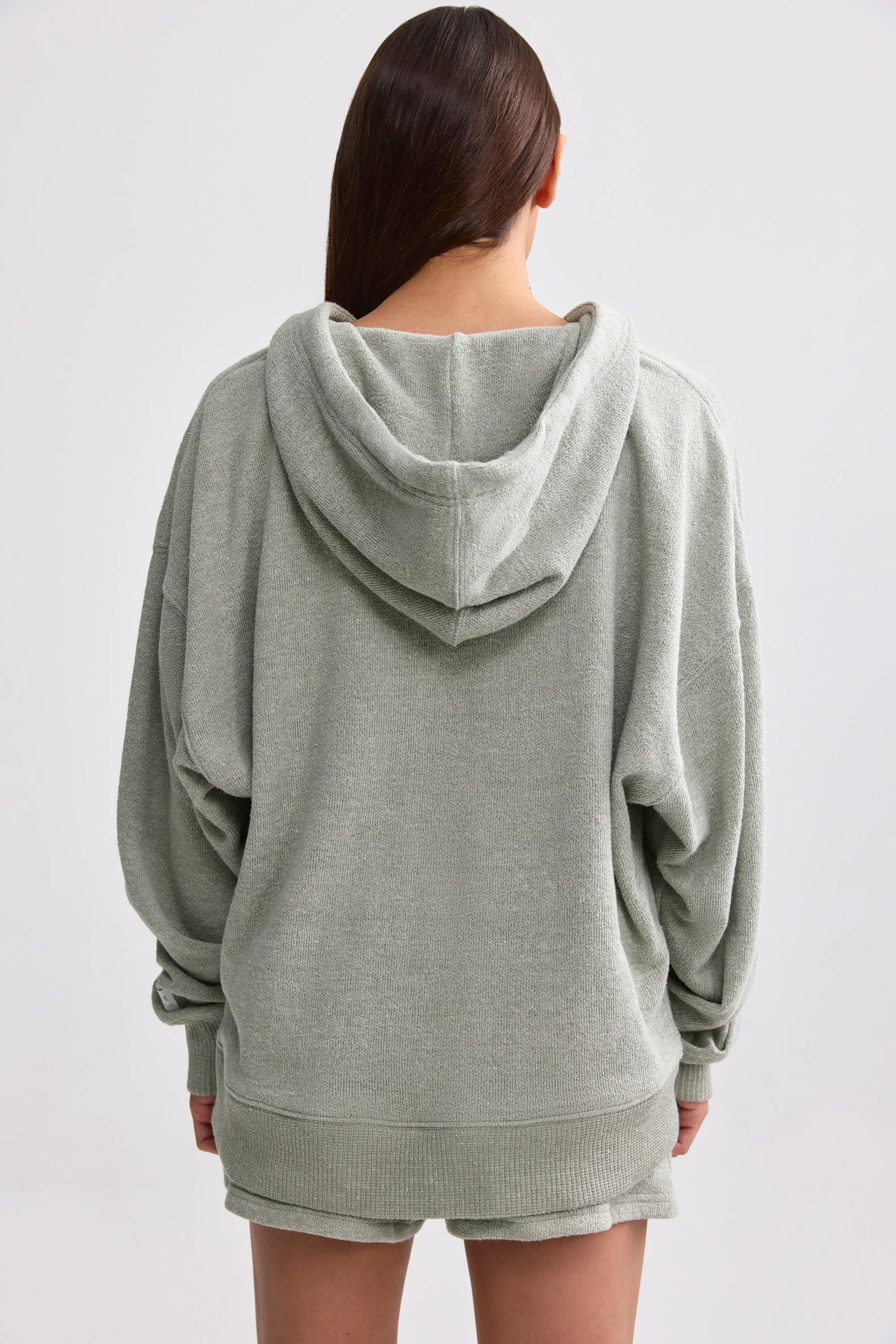 Terry Towelling V-Neck Hoodie in Sage Grey sold by Bo + Tee product image thumbnail 3