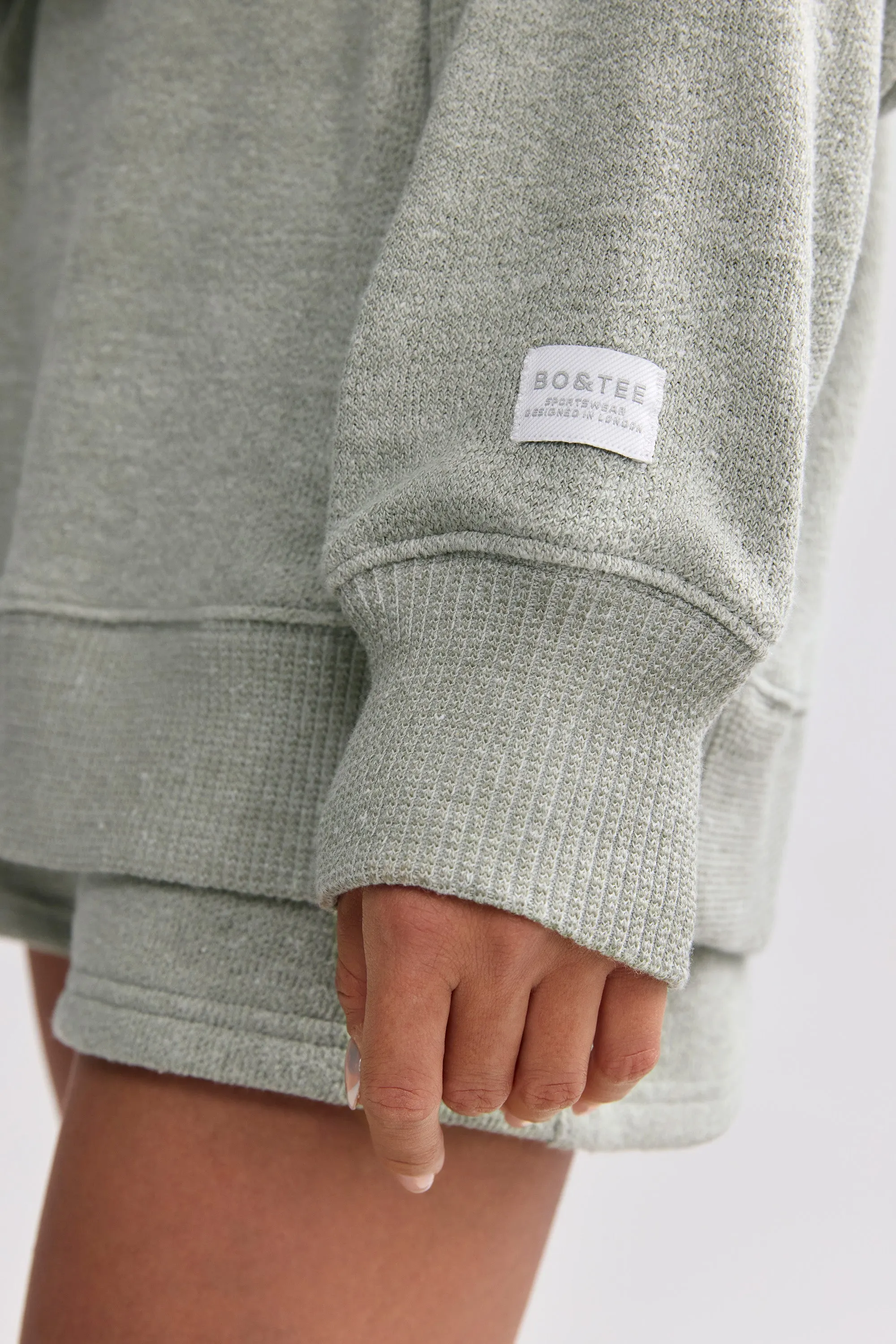 Terry Towelling V-Neck Hoodie in Sage Grey sold by Bo + Tee product image thumbnail 4