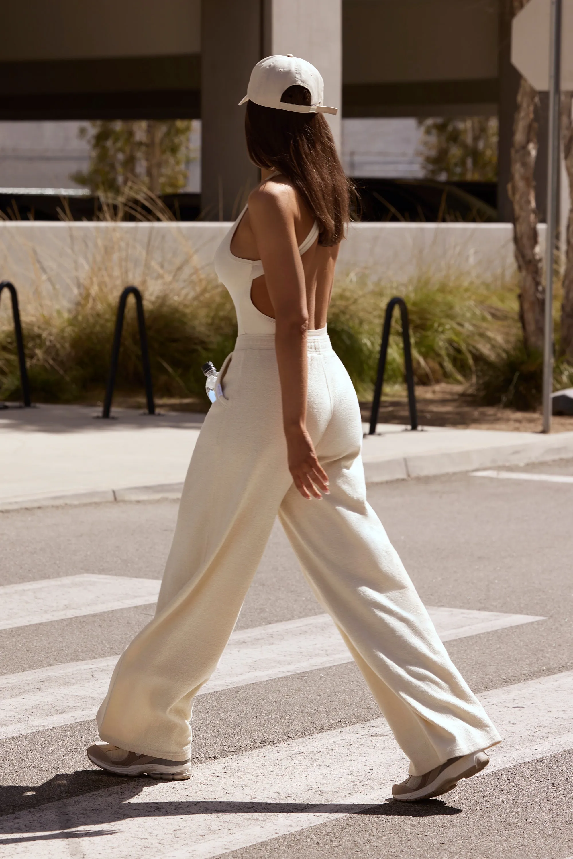 Petite Terry Towelling Wide-Leg Joggers in Cream sold by Bo + Tee
