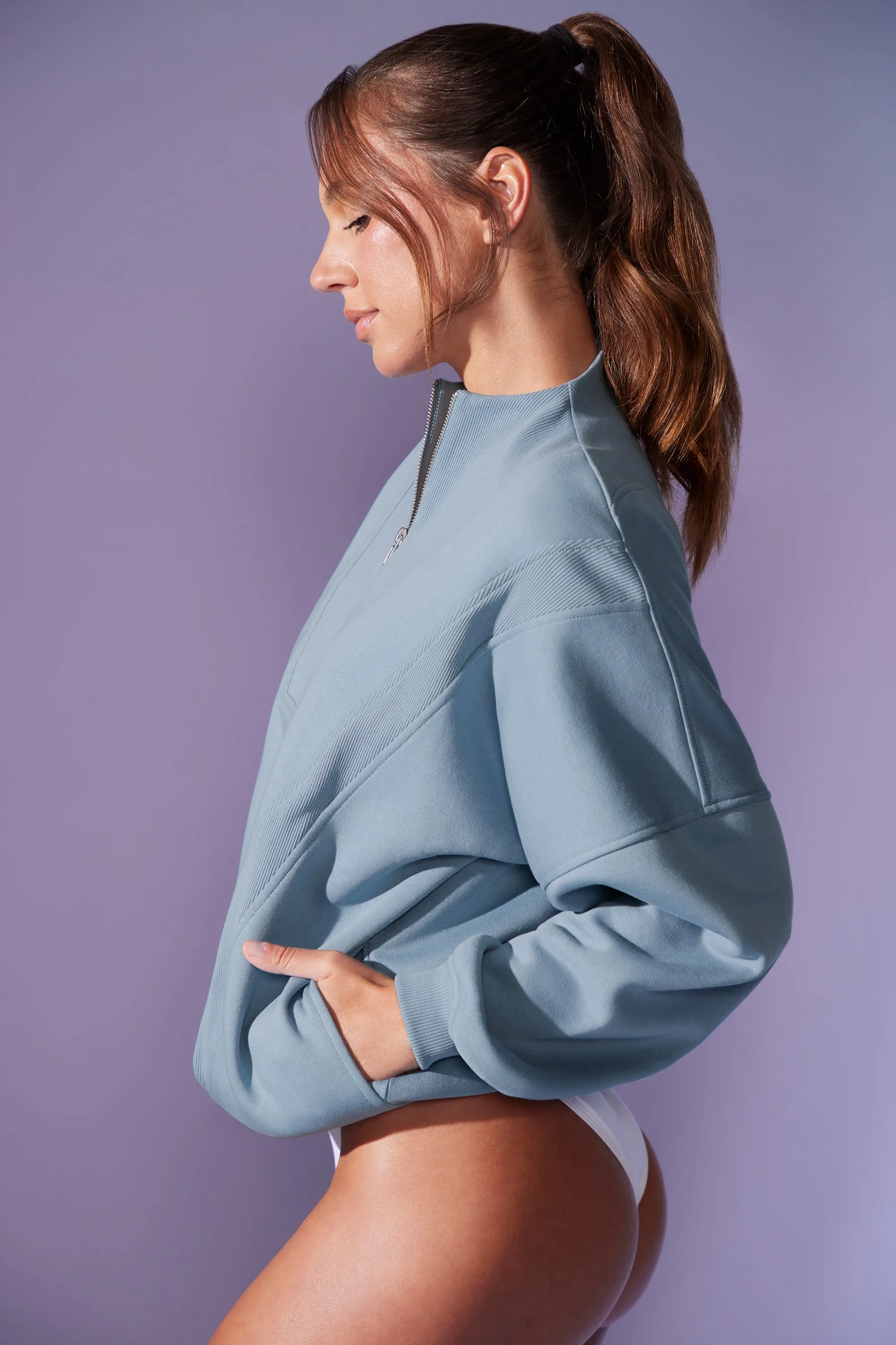 Comfort Zone - Oversized Half Zip Sweatshirt in Denim Blue sold by Bo + Tee product image thumbnail 2