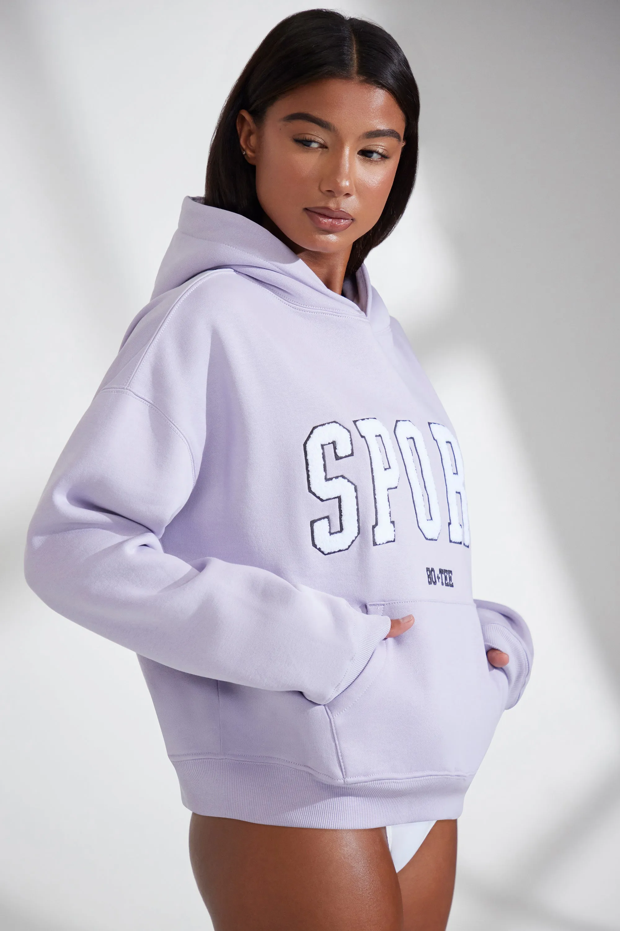 Varsity - Oversized Hooded Sweatshirt in Lavender sold by Bo + Tee product image thumbnail 2