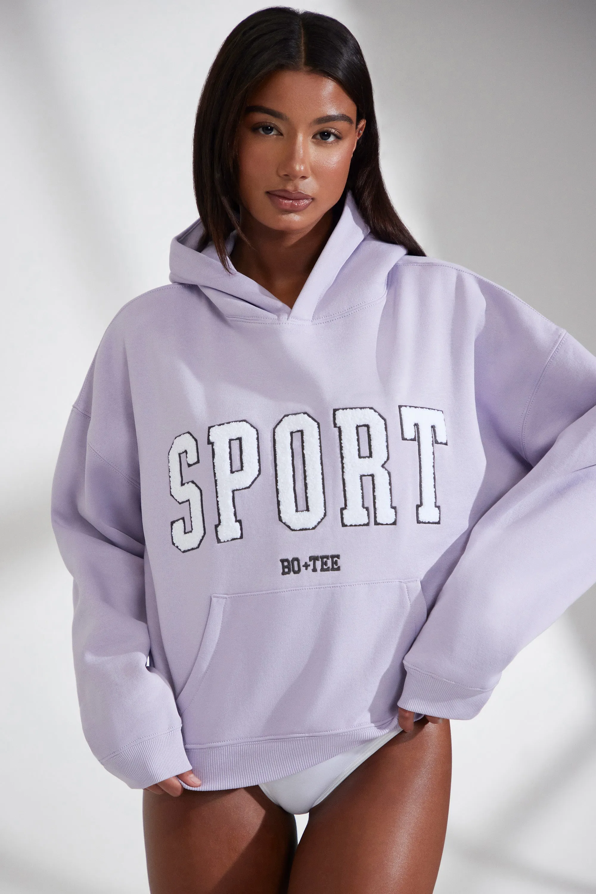 Varsity - Oversized Hooded Sweatshirt in Lavender sold by Bo + Tee product image thumbnail 4