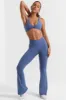Match - Petite Cross Waistband Flare Pocket Leggings in Slate Blue sold by Bo + Tee