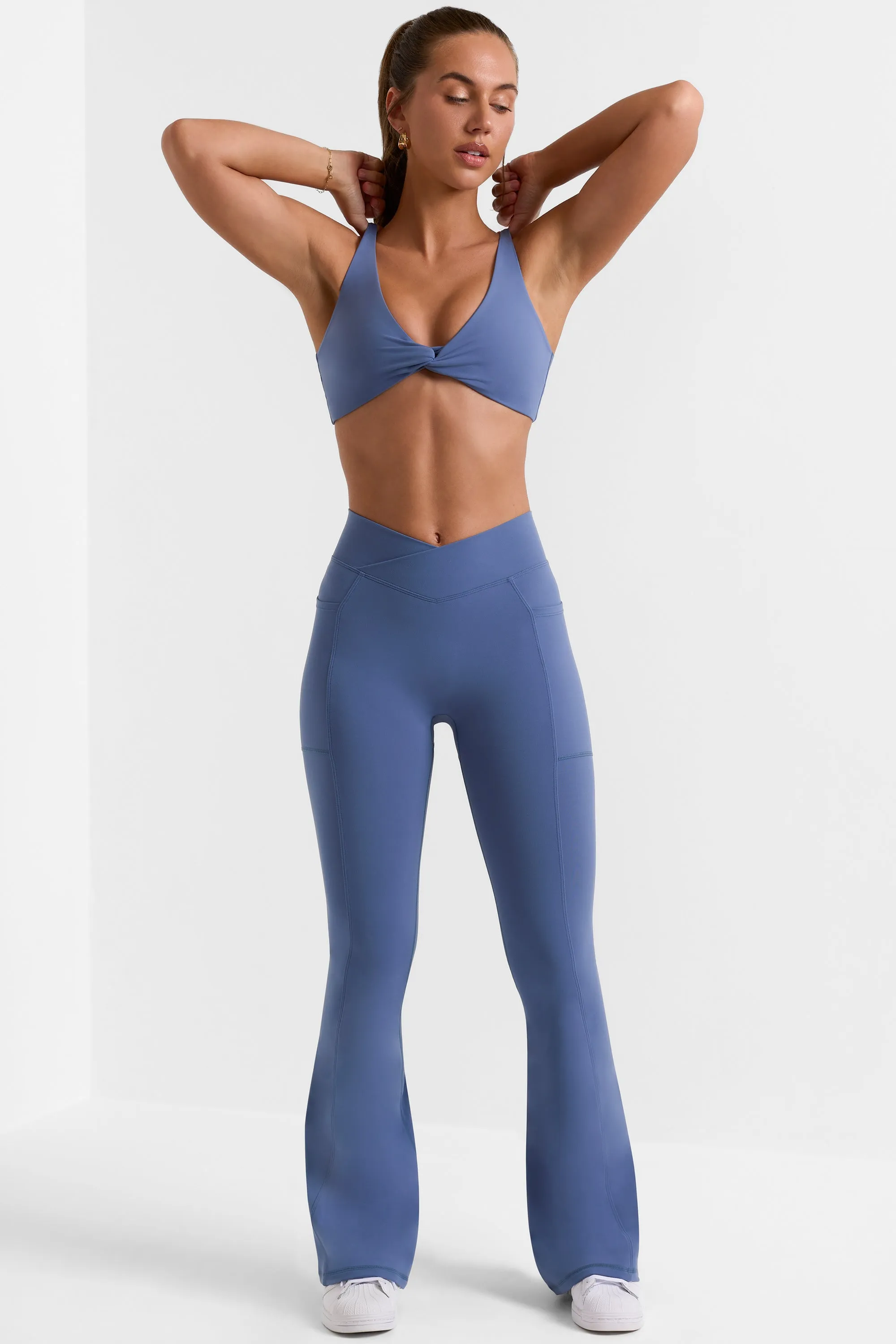 Match - Petite Cross Waistband Flare Pocket Leggings in Slate Blue sold by Bo + Tee product image thumbnail 4