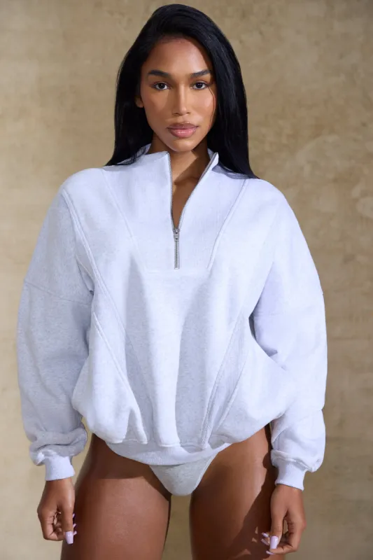 Comfort Zone - Oversized Half Zip Sweatshirt in Marled Grey sold by Bo + Tee