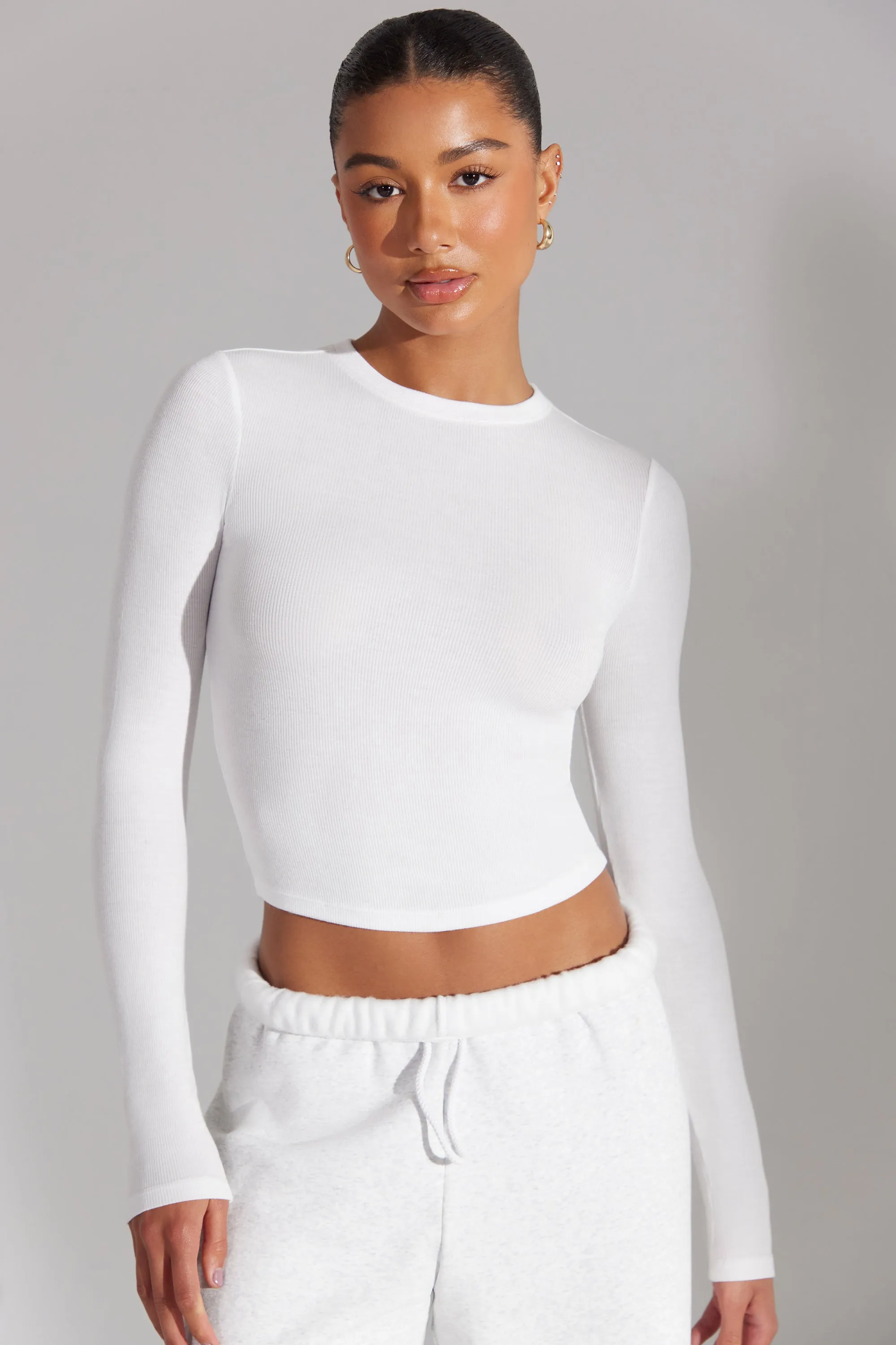 Elementary - Soft Rib Long Sleeve Top in White sold by Bo + Tee