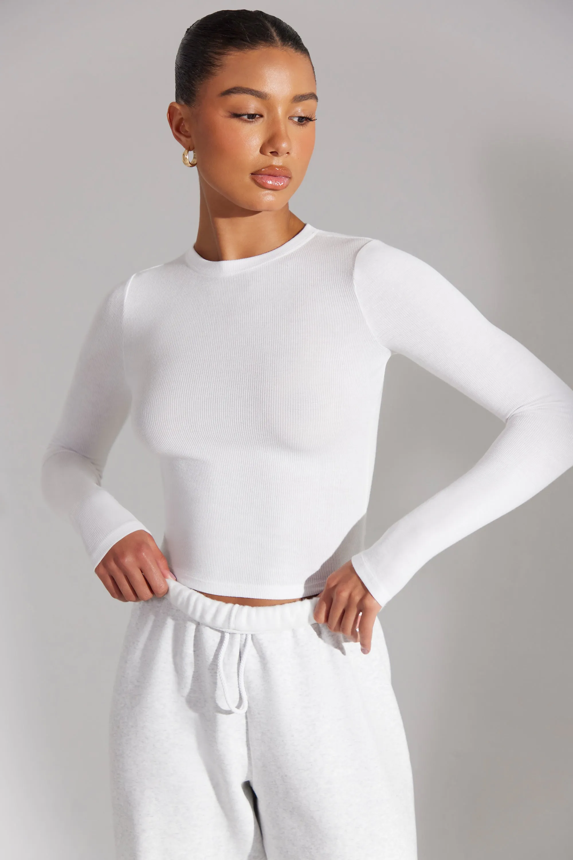 Elementary - Soft Rib Long Sleeve Top in White sold by Bo + Tee product image thumbnail 4
